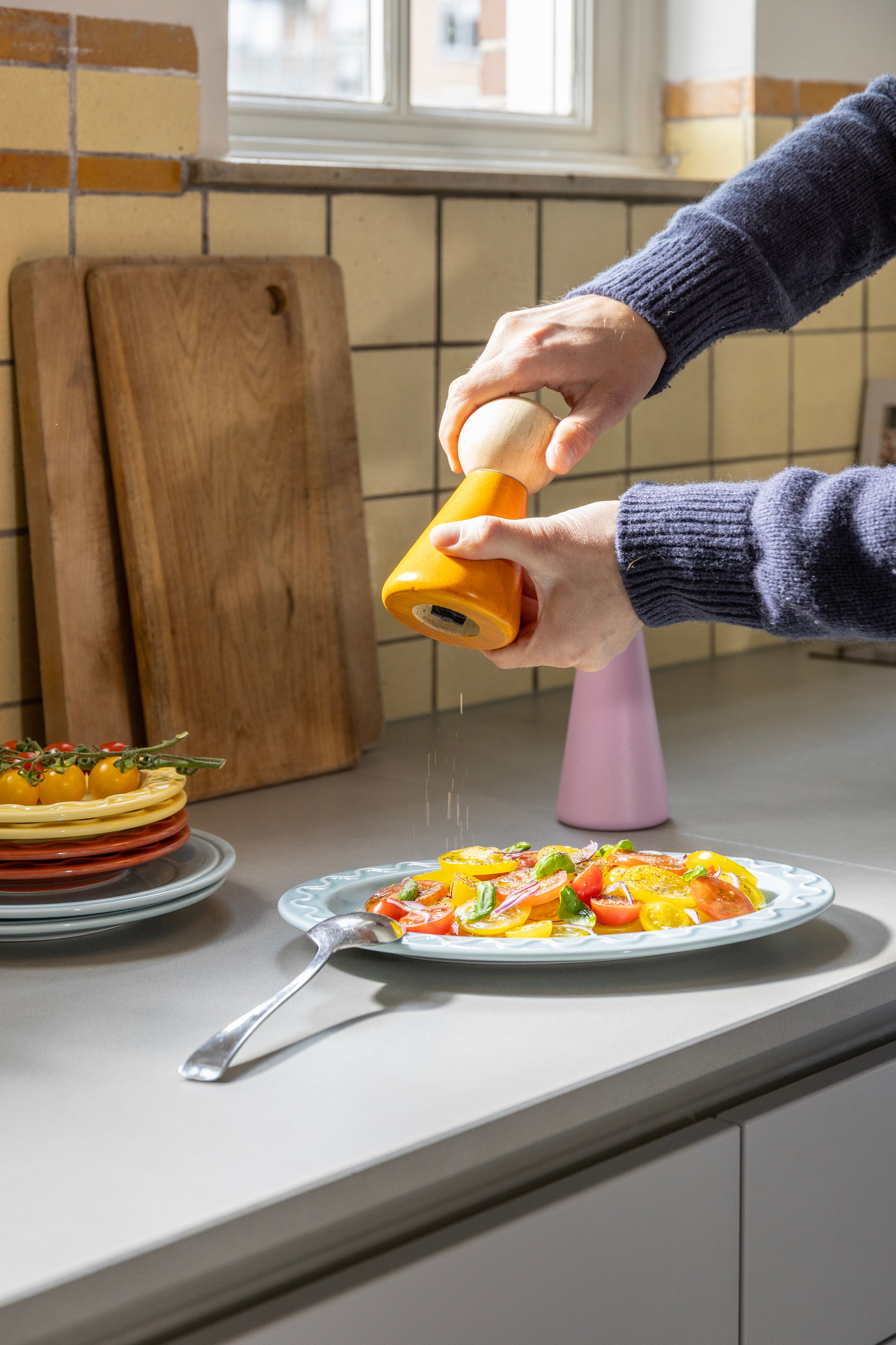 HALMA SMALL Orange Spice Grinder with Beige