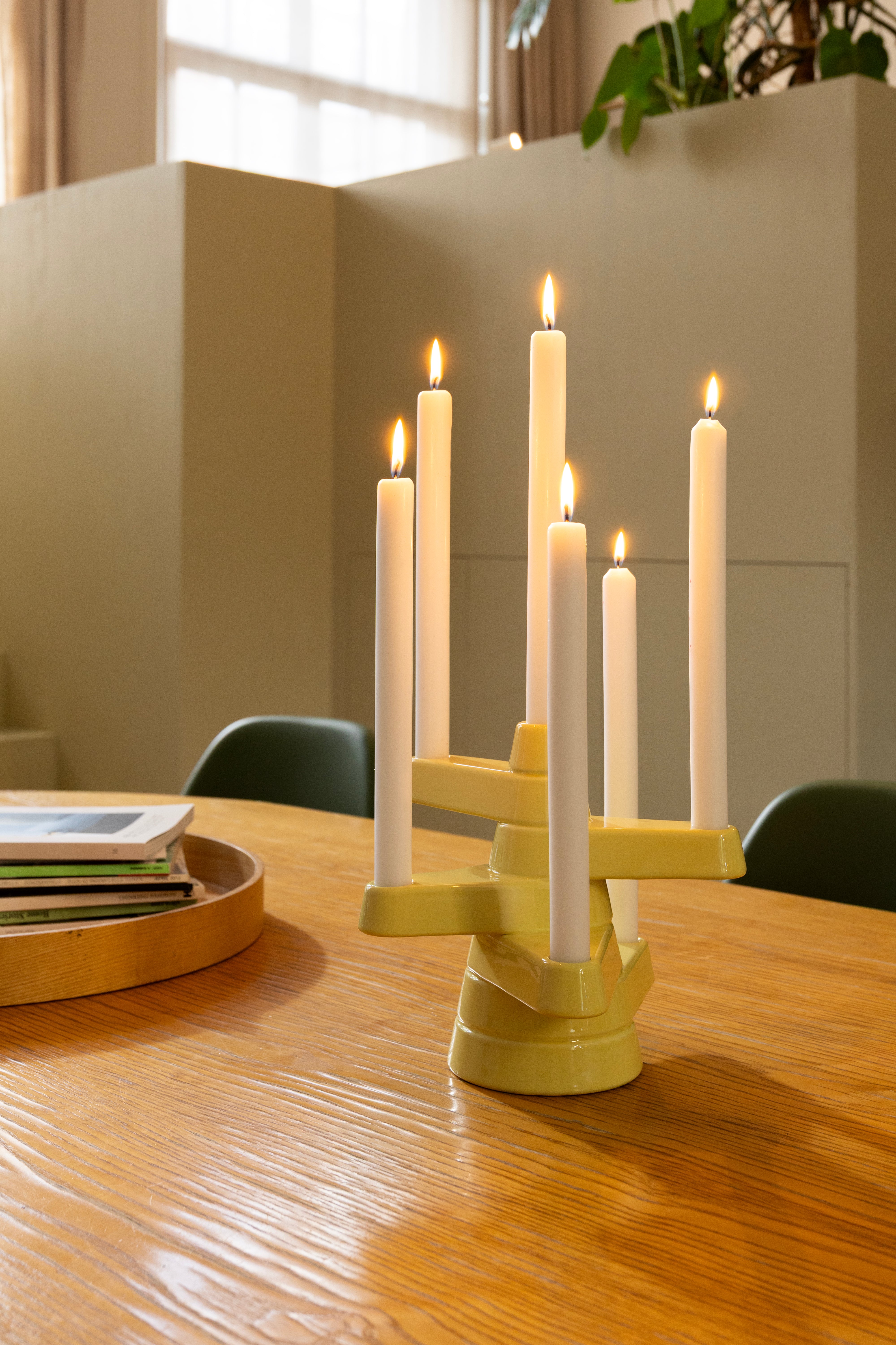 BRUTE yellow five-armed candlestick