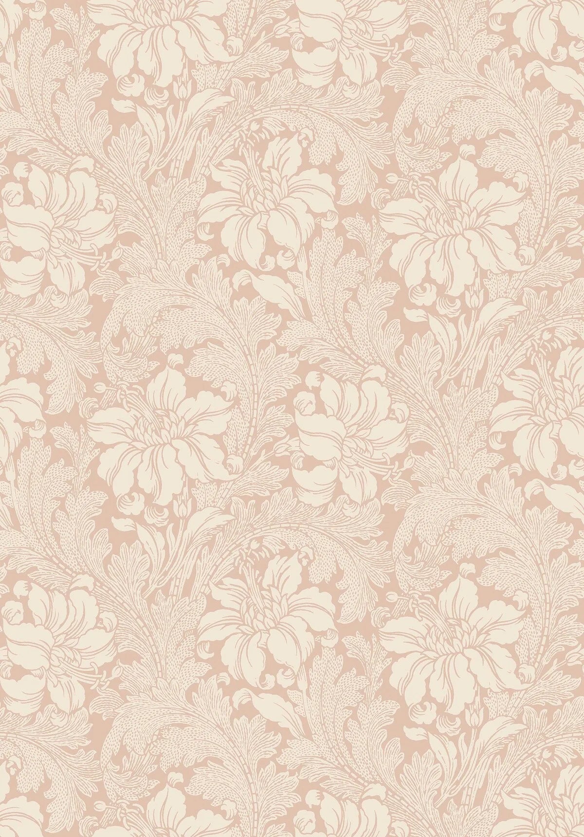 Non-woven paper wallpaper with a plant pattern ACANTHUS in salmon pink