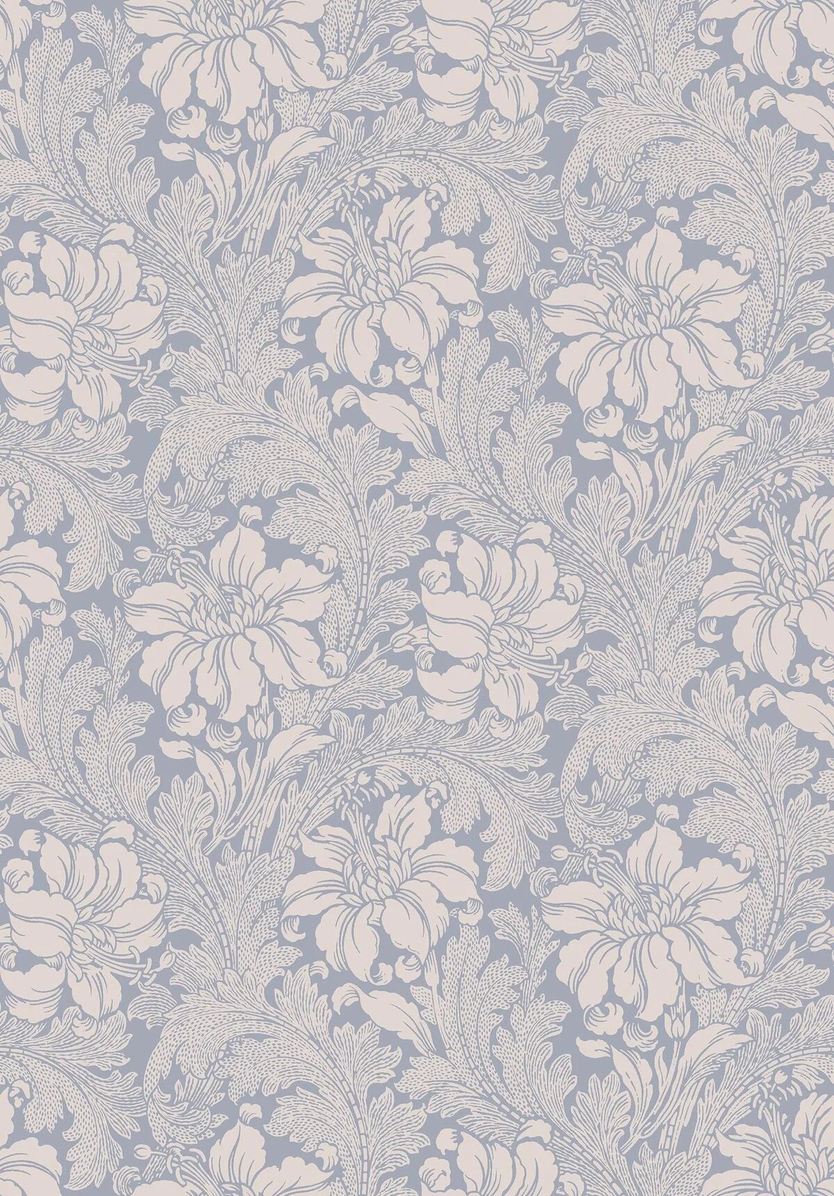 Non-woven paper wallpaper with a plant pattern ACANTHUS blue