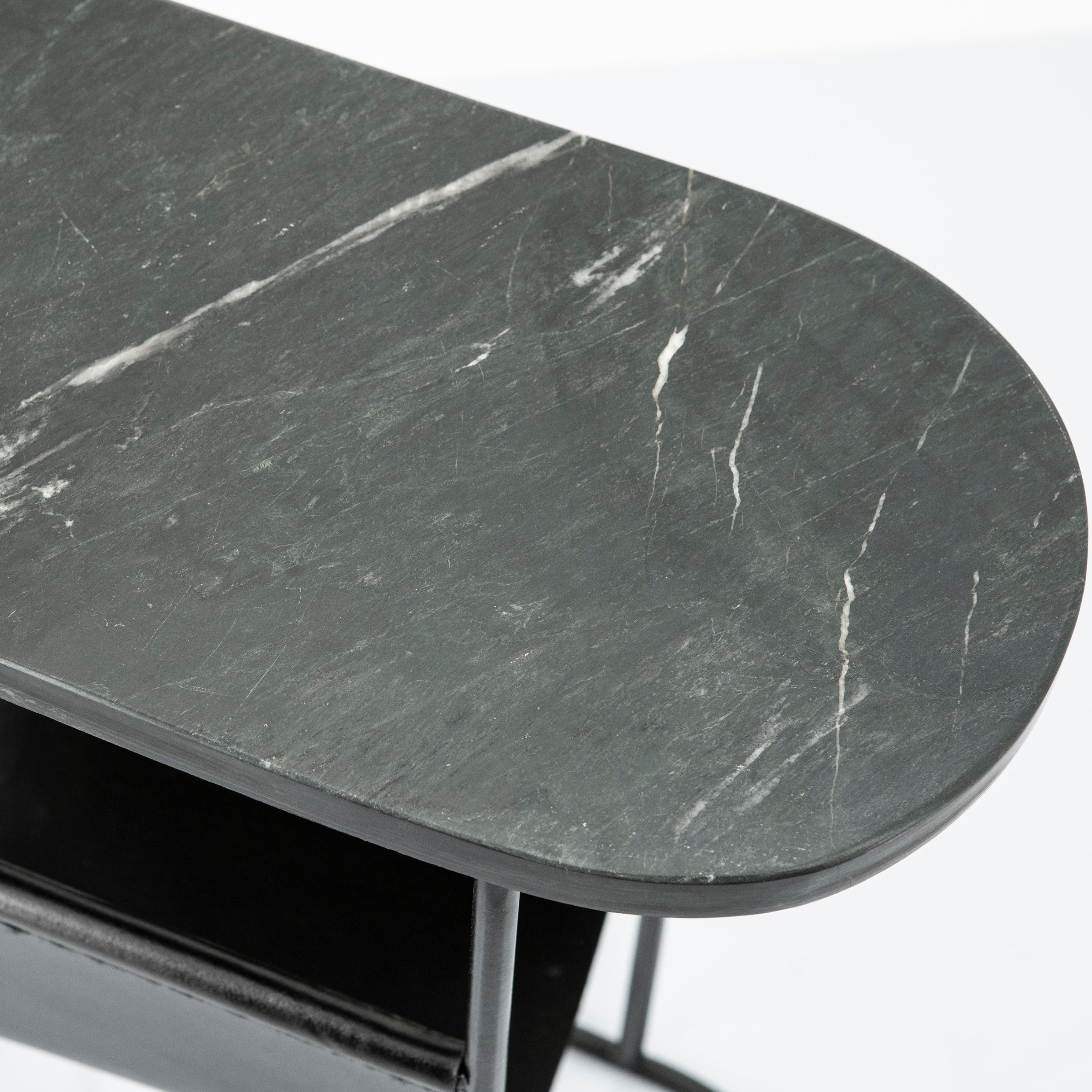 Beistelltisch DAILY schwarze Leder mit Marmorplatte