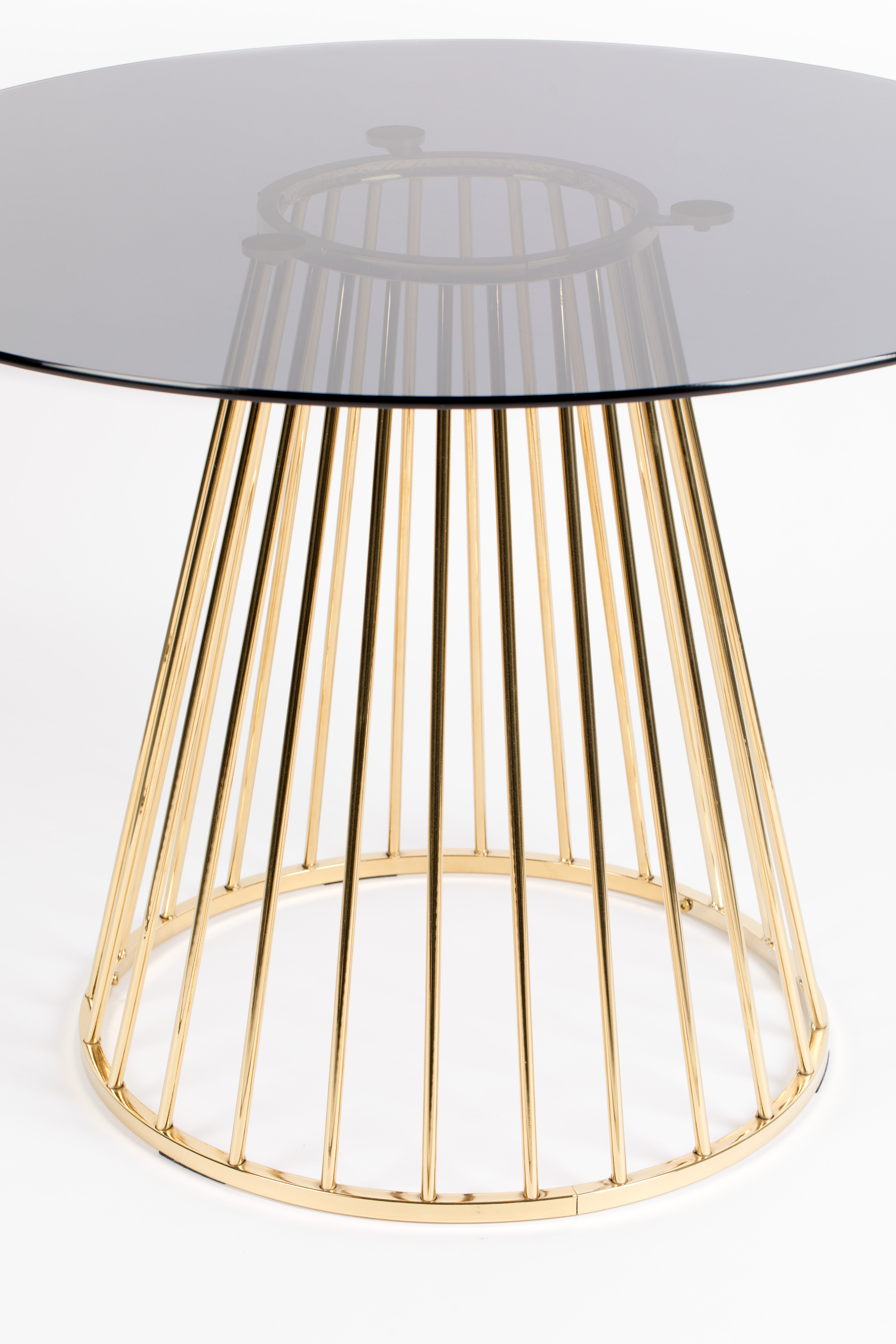 FLORIS round table black glass with a gold base