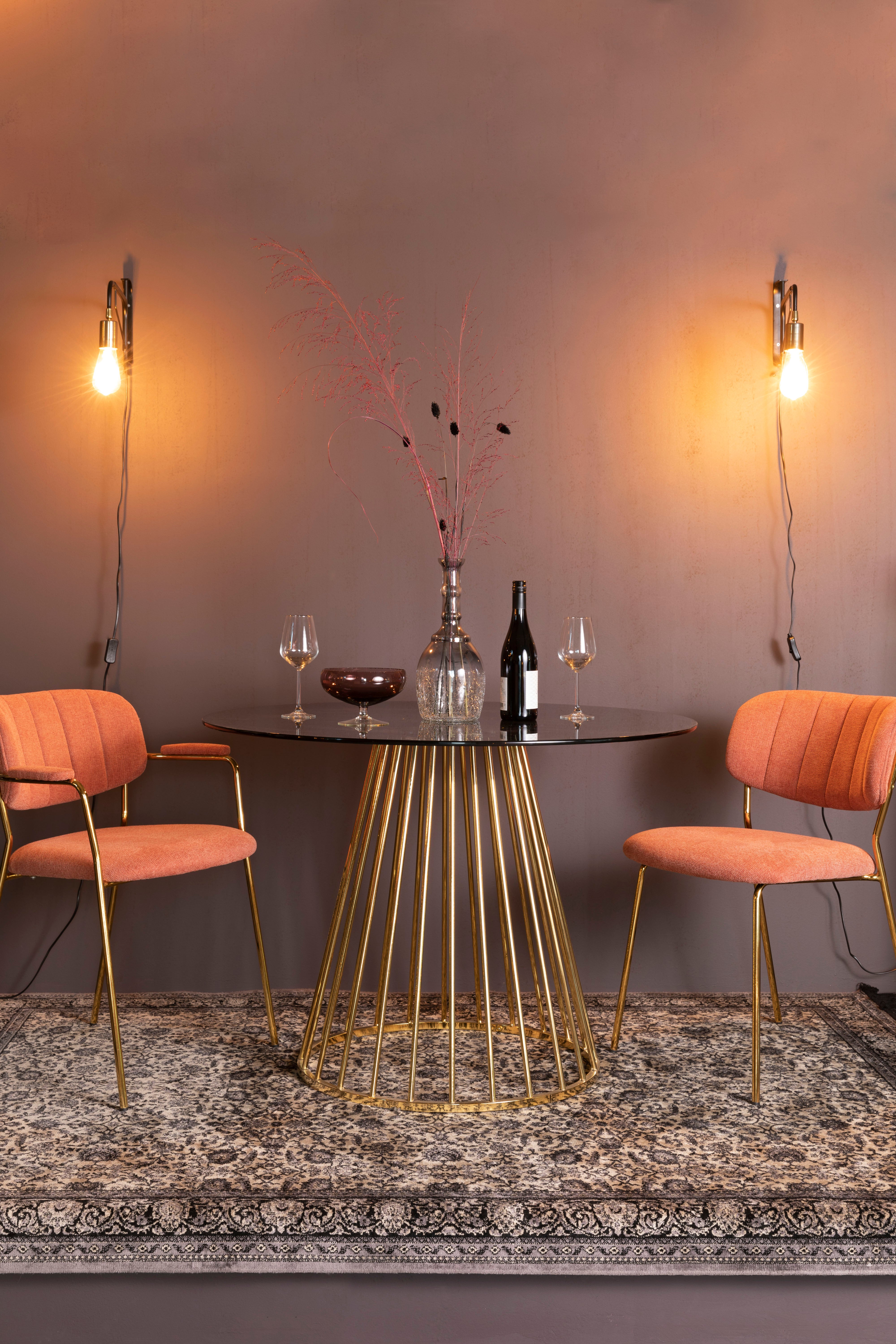 FLORIS round table black glass with a gold base