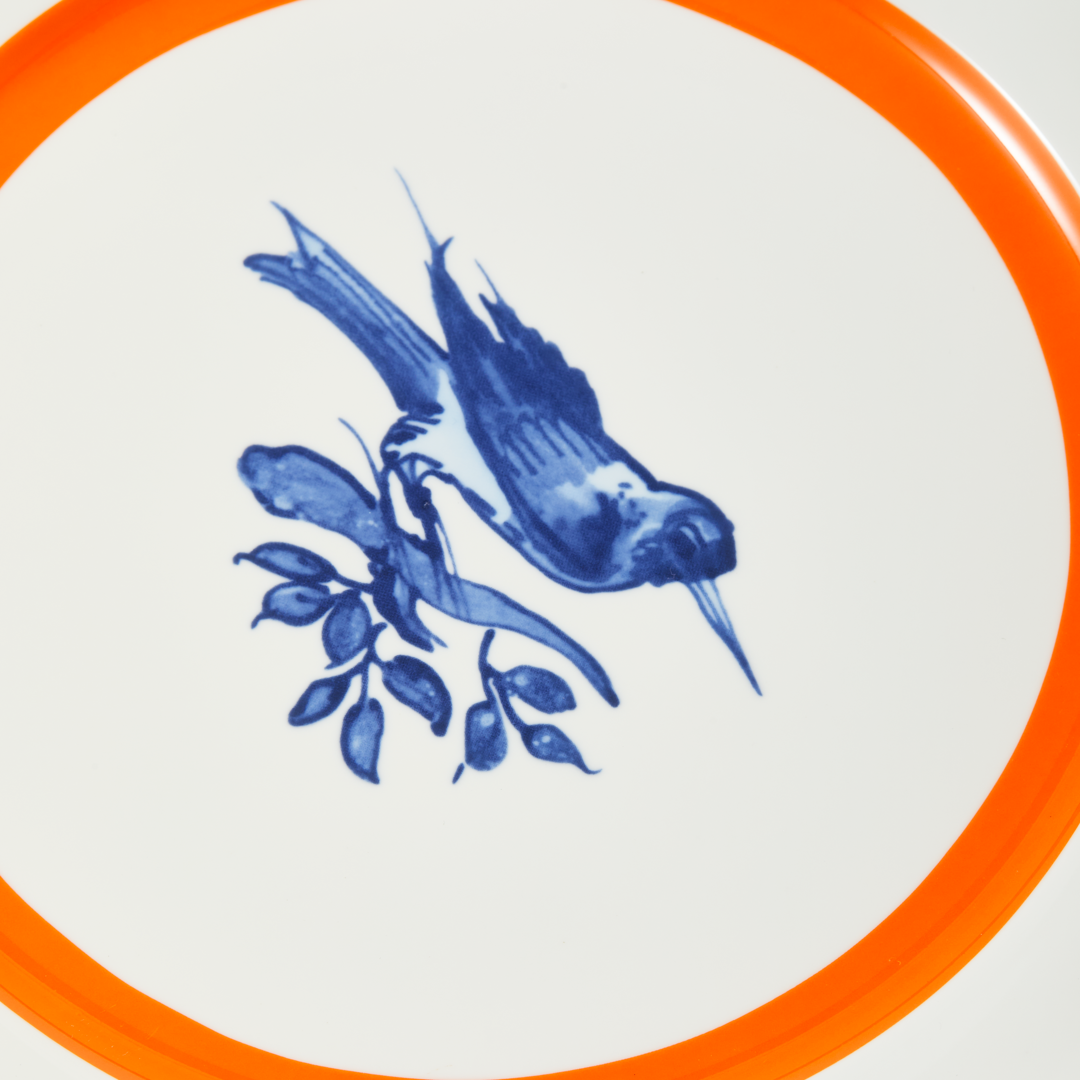 Bird Patterned Plate Set White with Orange and Blue