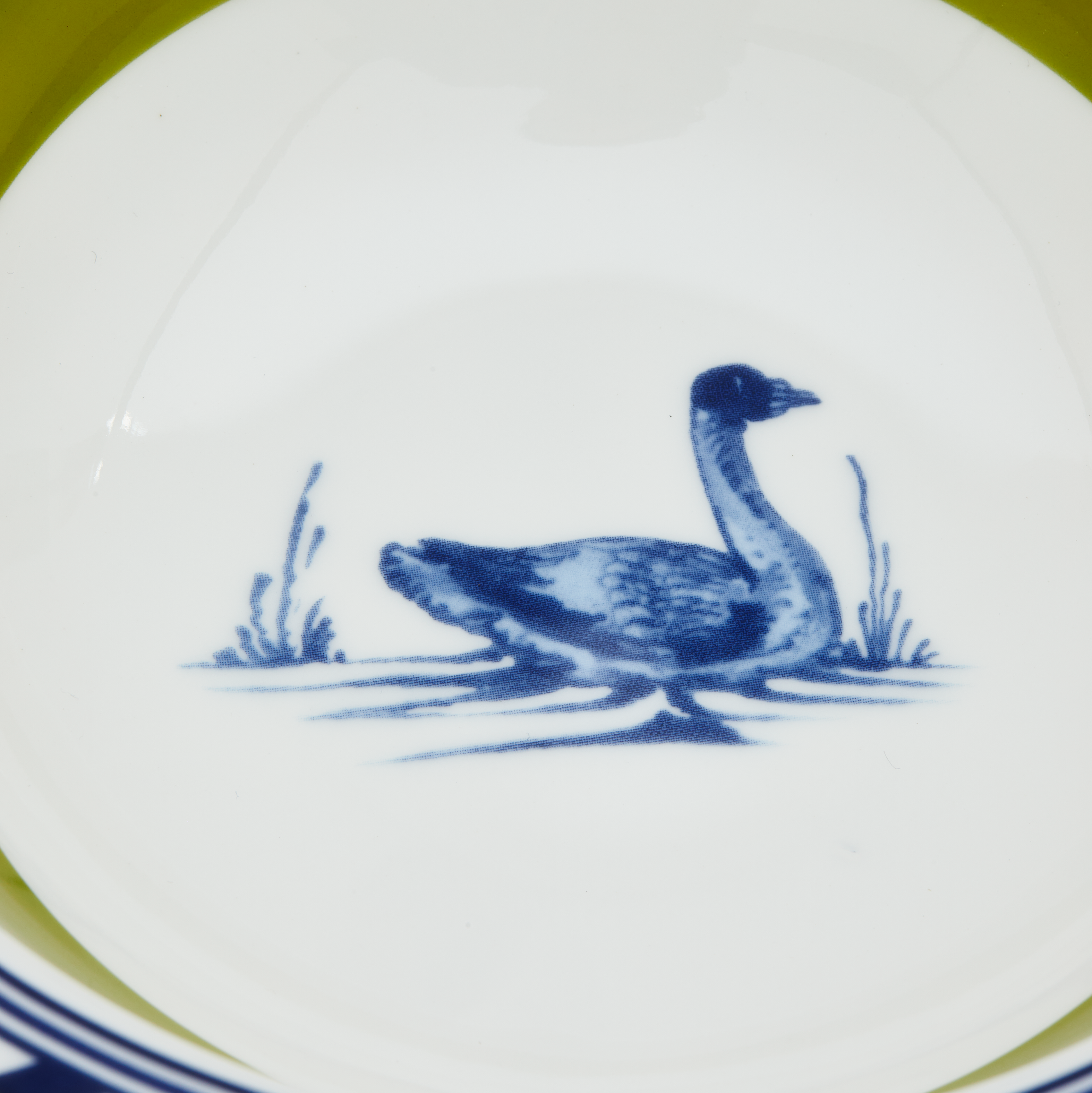BIRD bowl white with olive and blue