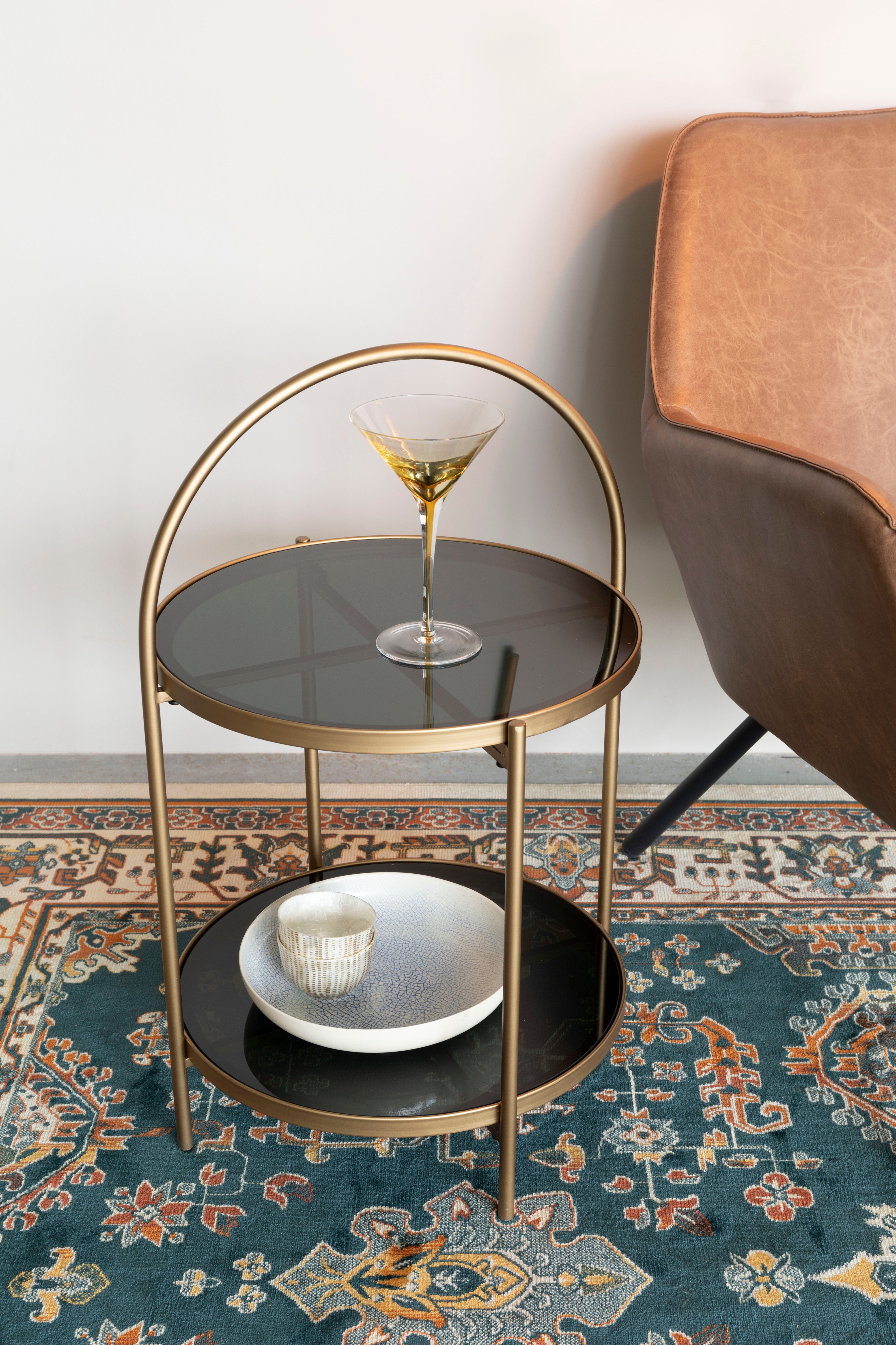 MAEVE side table black glass with gold