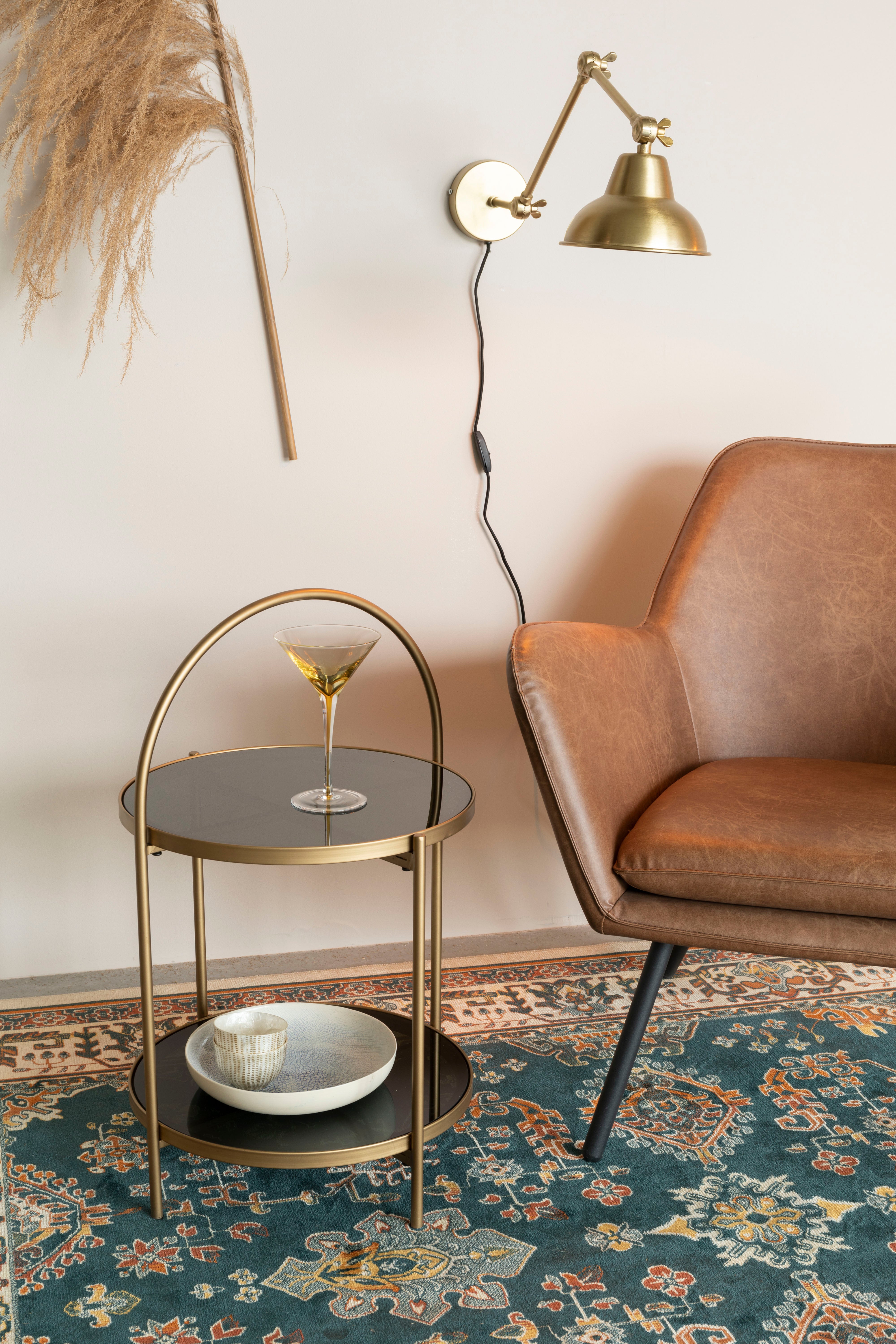 MAEVE side table black glass with gold