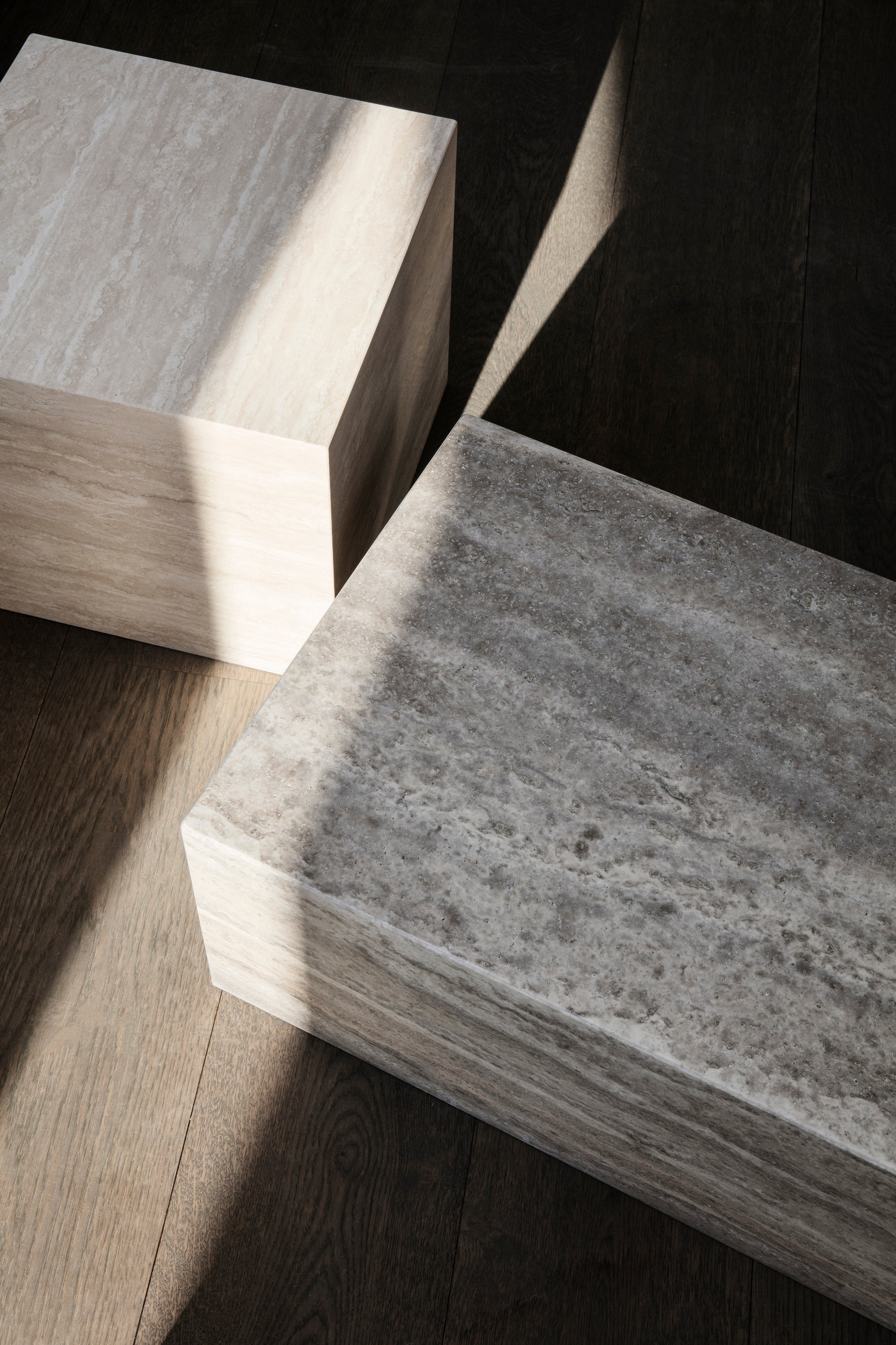 CUBISM Gray Travertine Coffee Table