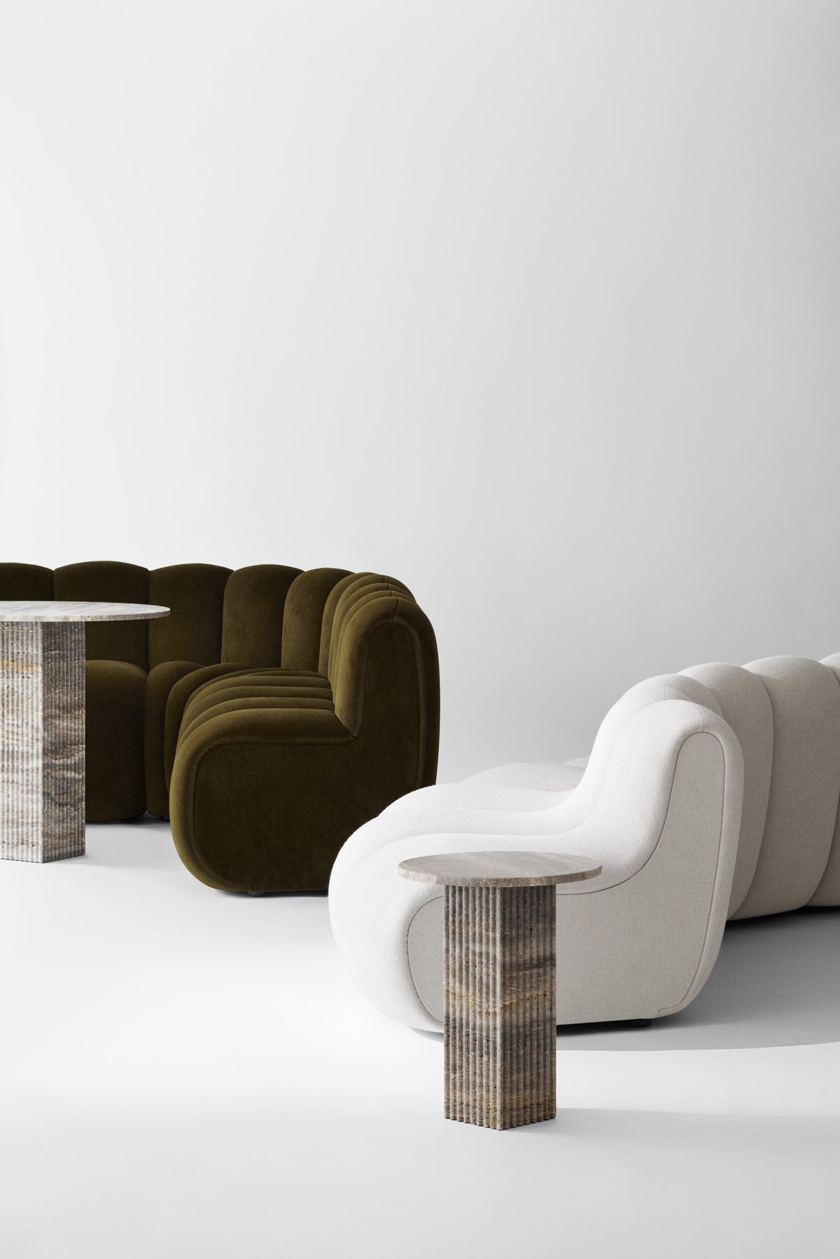 SOHO round table gray travertine