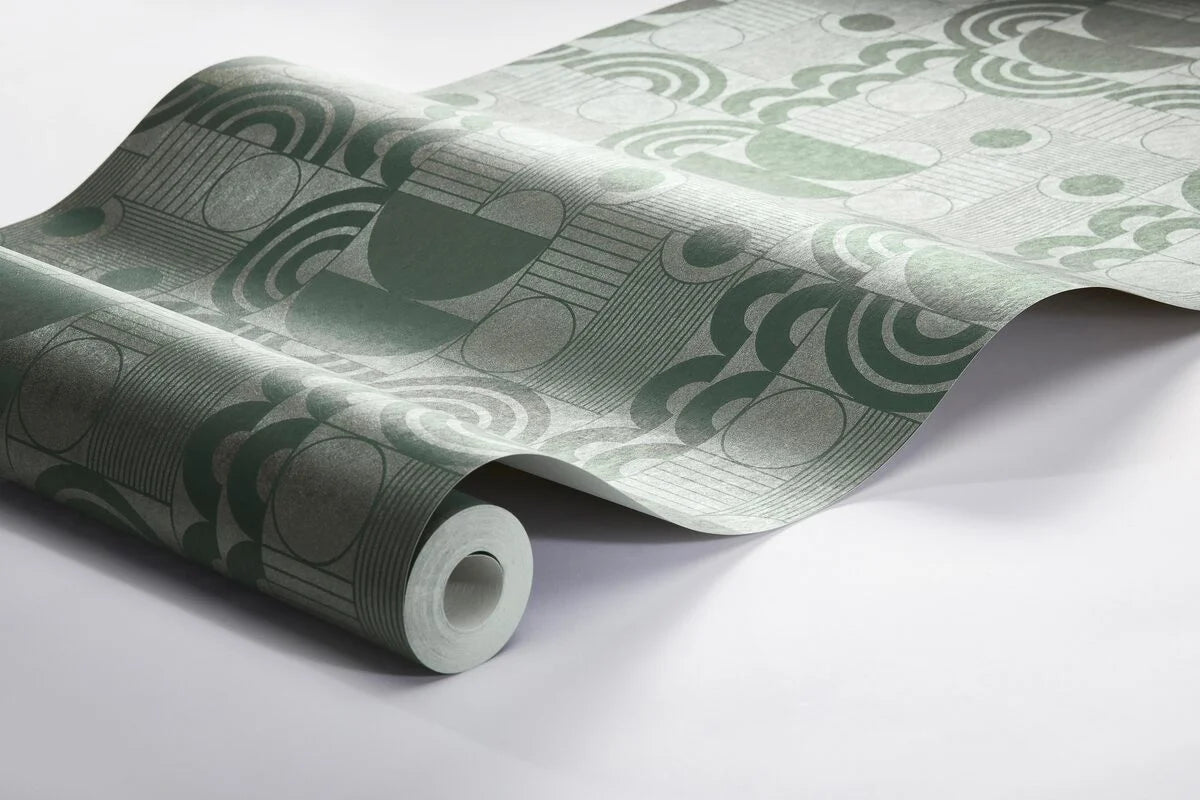 Non-woven paper wallpaper with a geometric pattern COSMOPOLITAN green