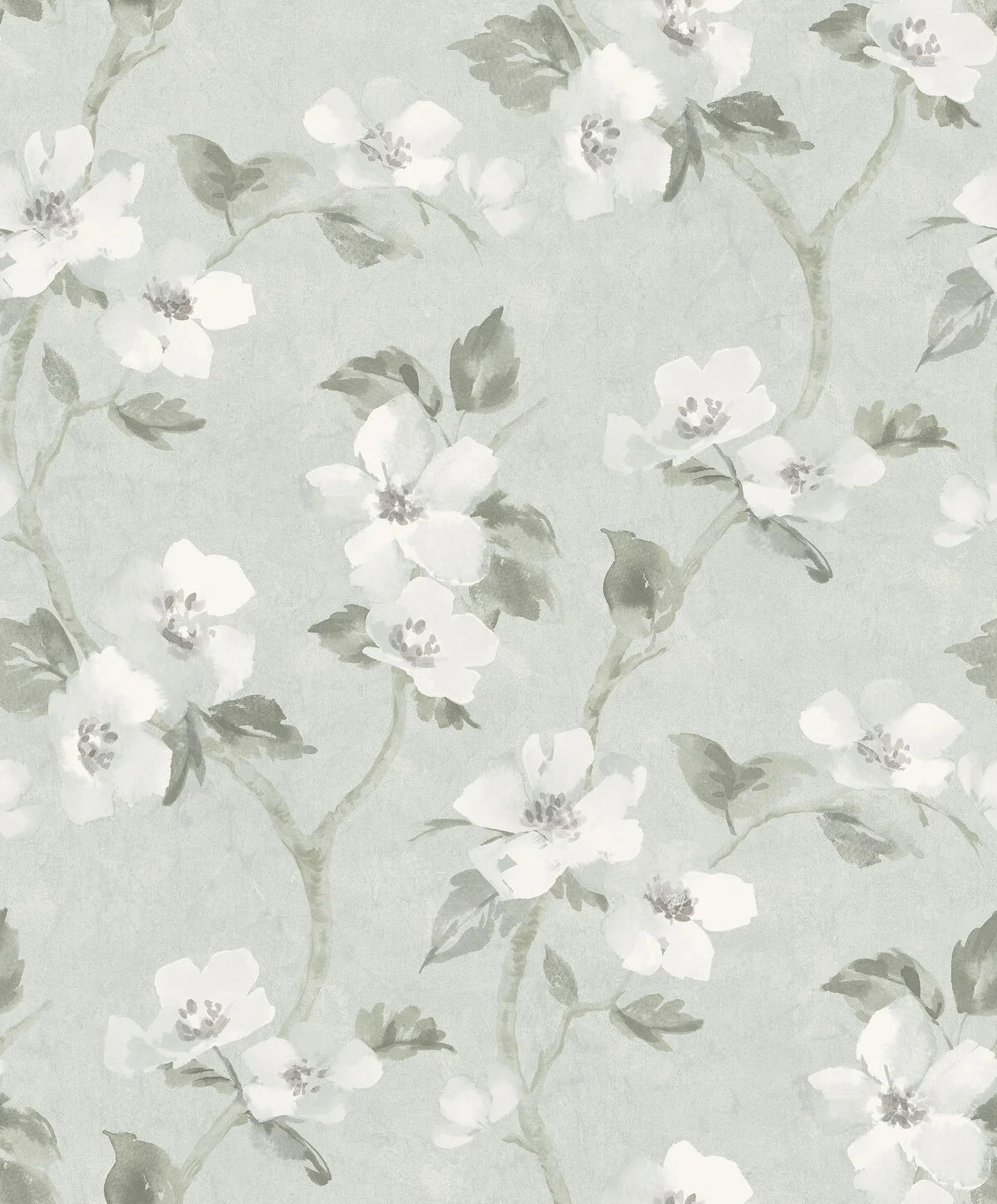 HELEN'S FLOWER Gray-Green Floral Pattern Wallpaper with White