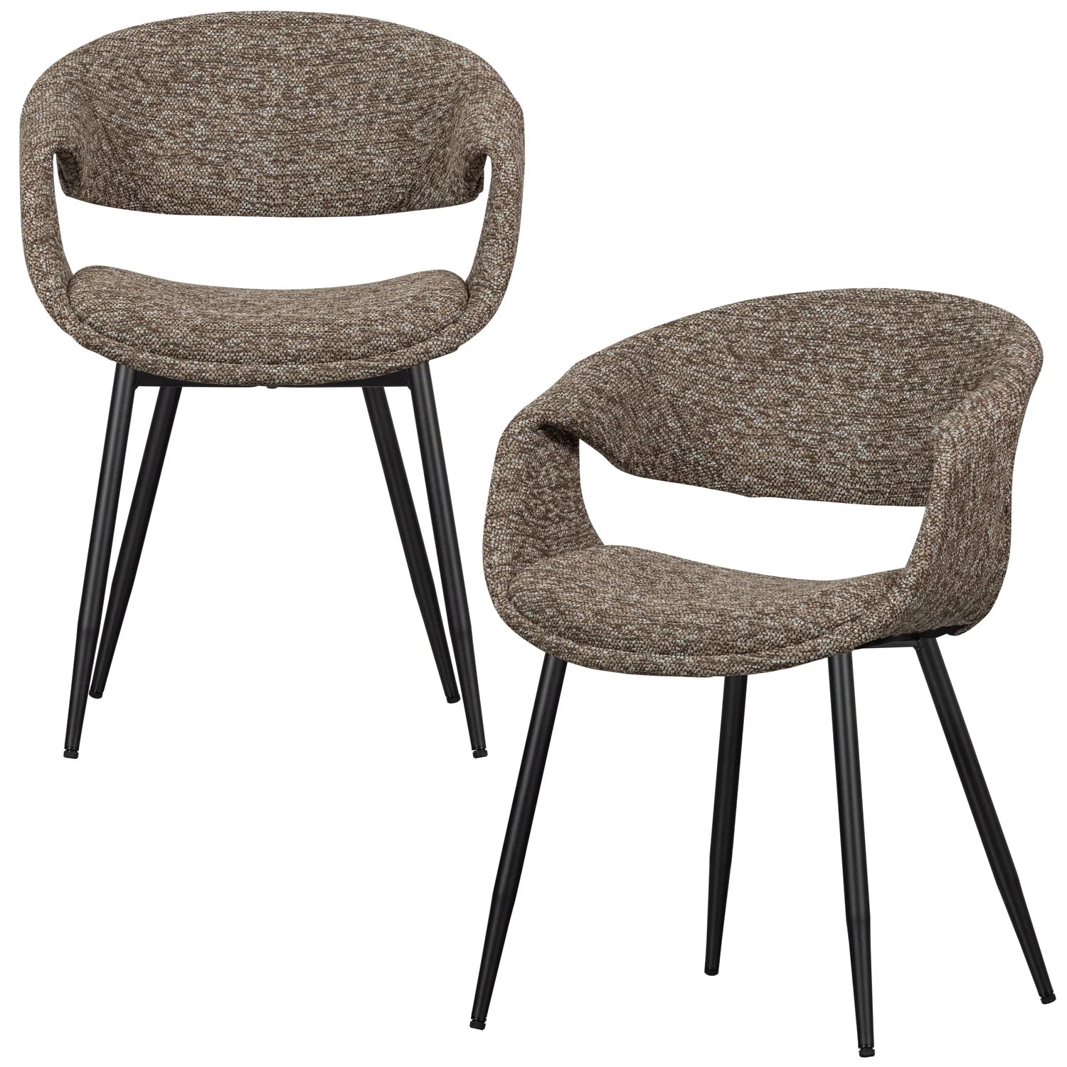 YOSSI Armchair in Dark Brown with Black Metal Base