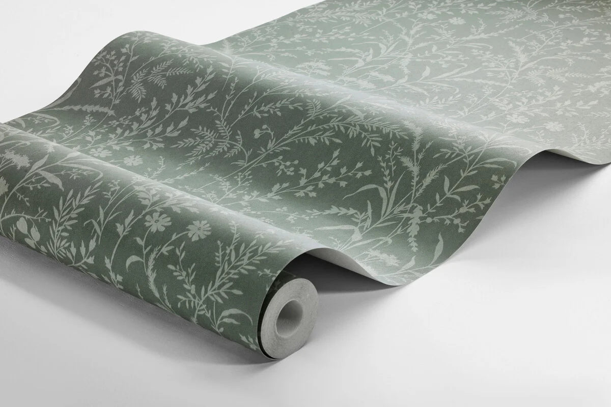 Non-woven paper wallpaper with a floral pattern FLORIAN green