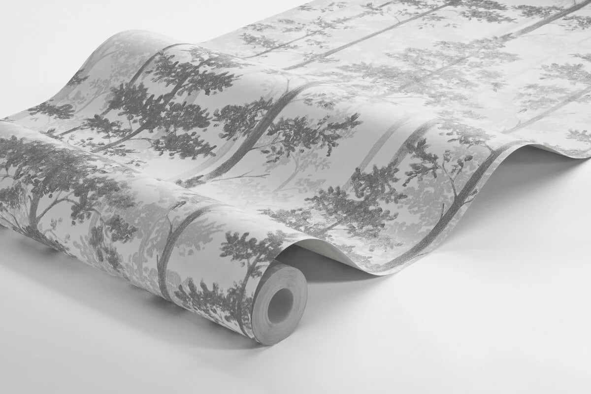 Non-woven paper wallpaper with a plant pattern RONJA gray with white