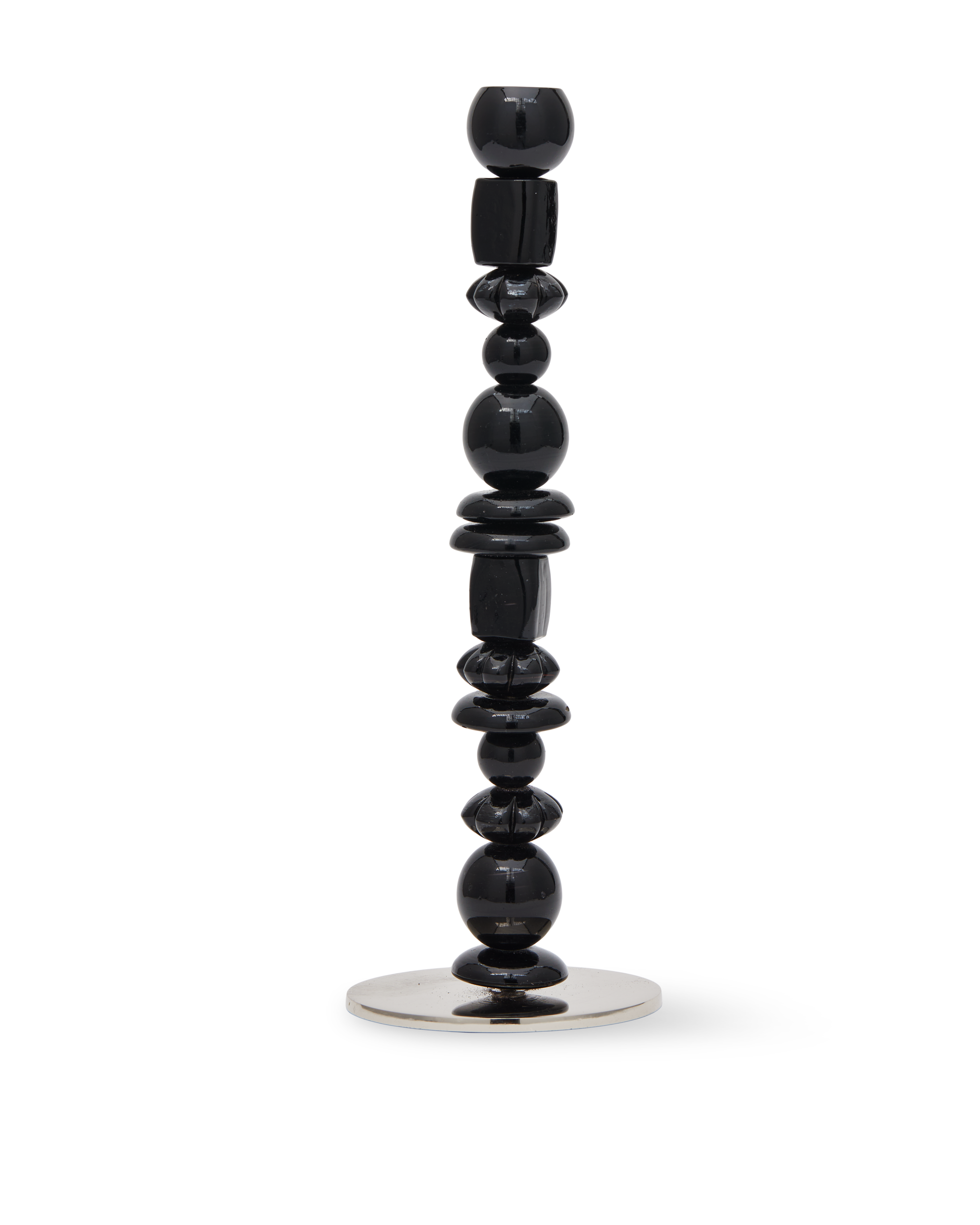 Single Candle Holder BEADS Black with Silver Elements