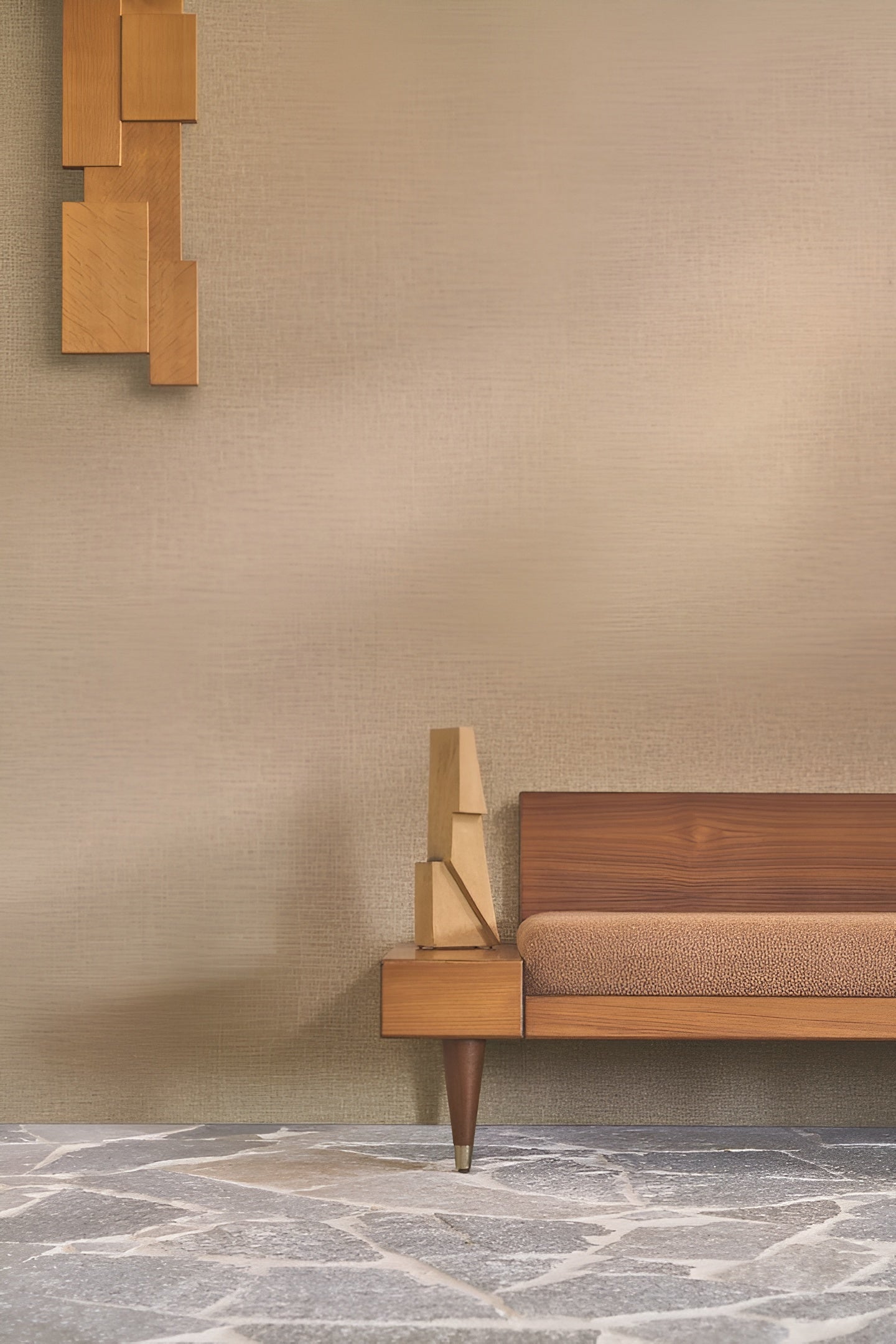 Structural vinyl wallpaper resembling linen canvas LINA - BEIGE beige