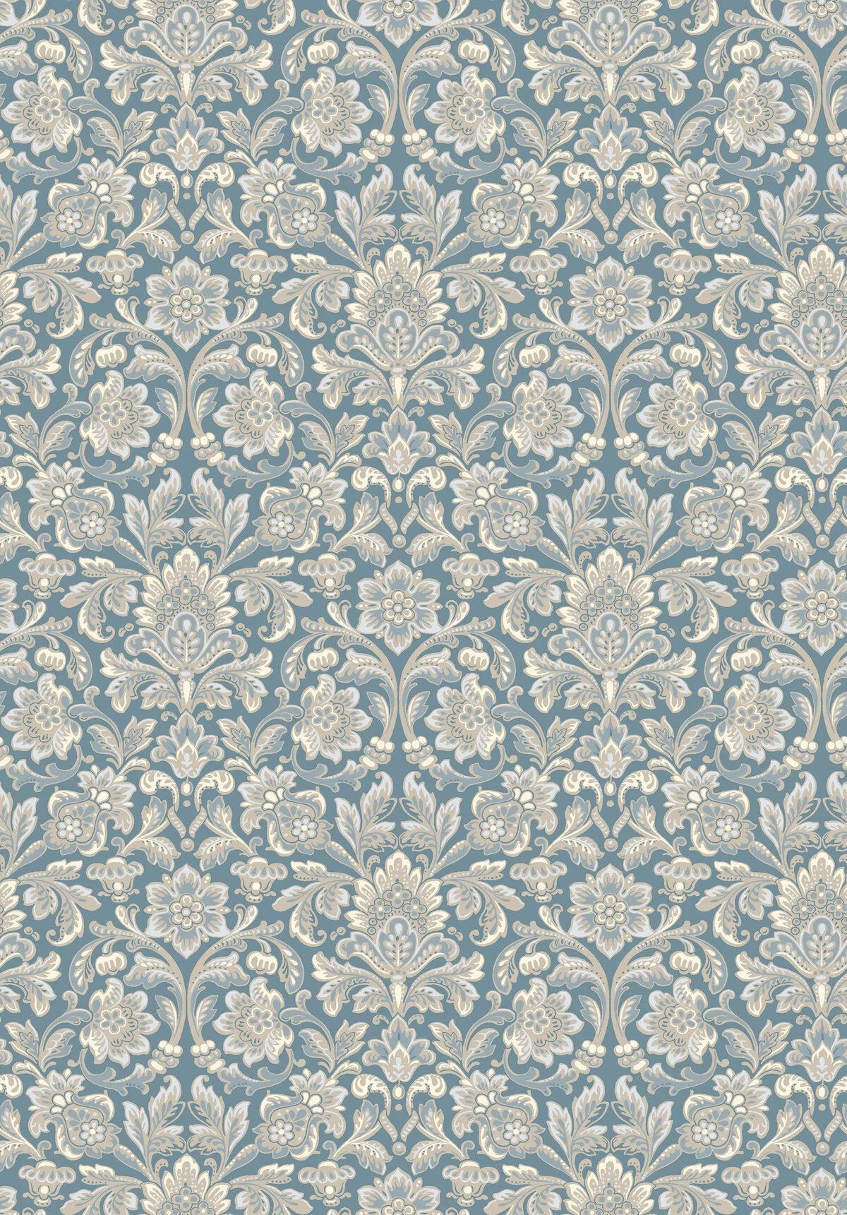 Non-woven paper wallpaper with a floral pattern FOGLAVIK blue with cream