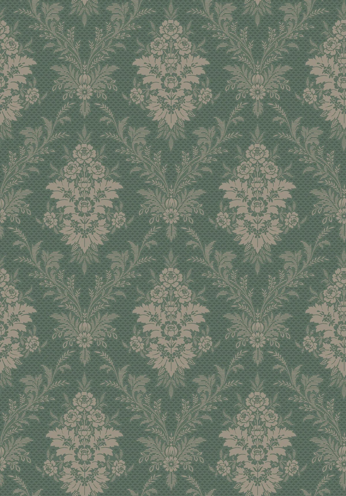 Non-woven paper wallpaper with a plant pattern SOFIA green with dark beige
