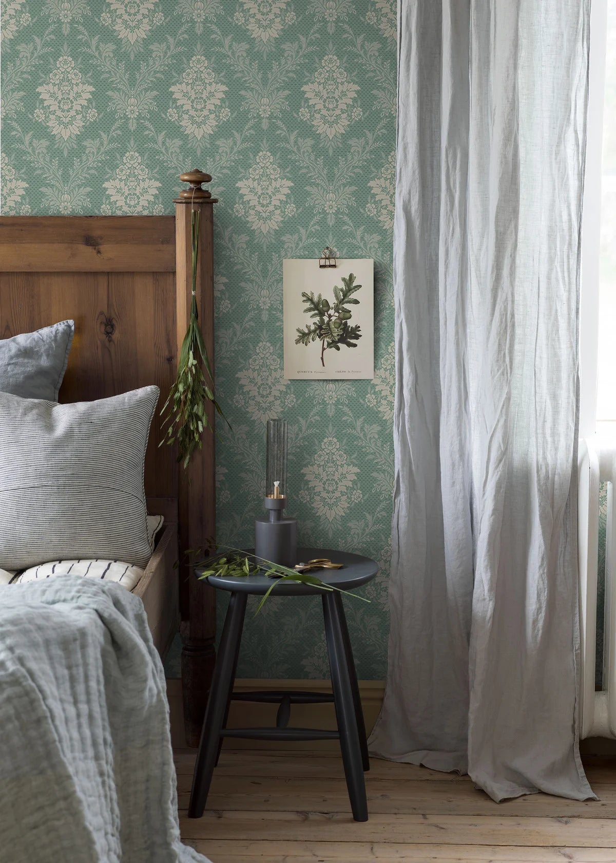 Non-woven paper wallpaper with a plant pattern SOFIA green with dark beige