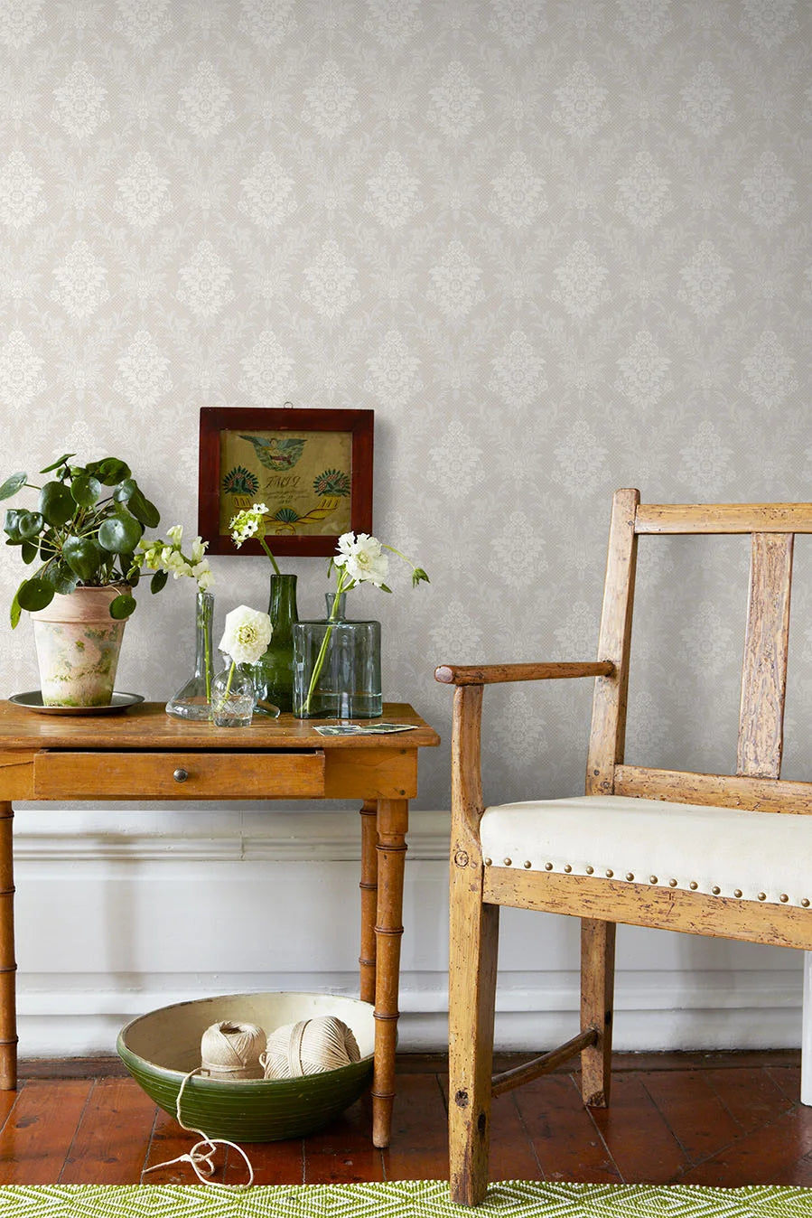 Non-woven paper wallpaper with a plant pattern SOFIA in sandy beige