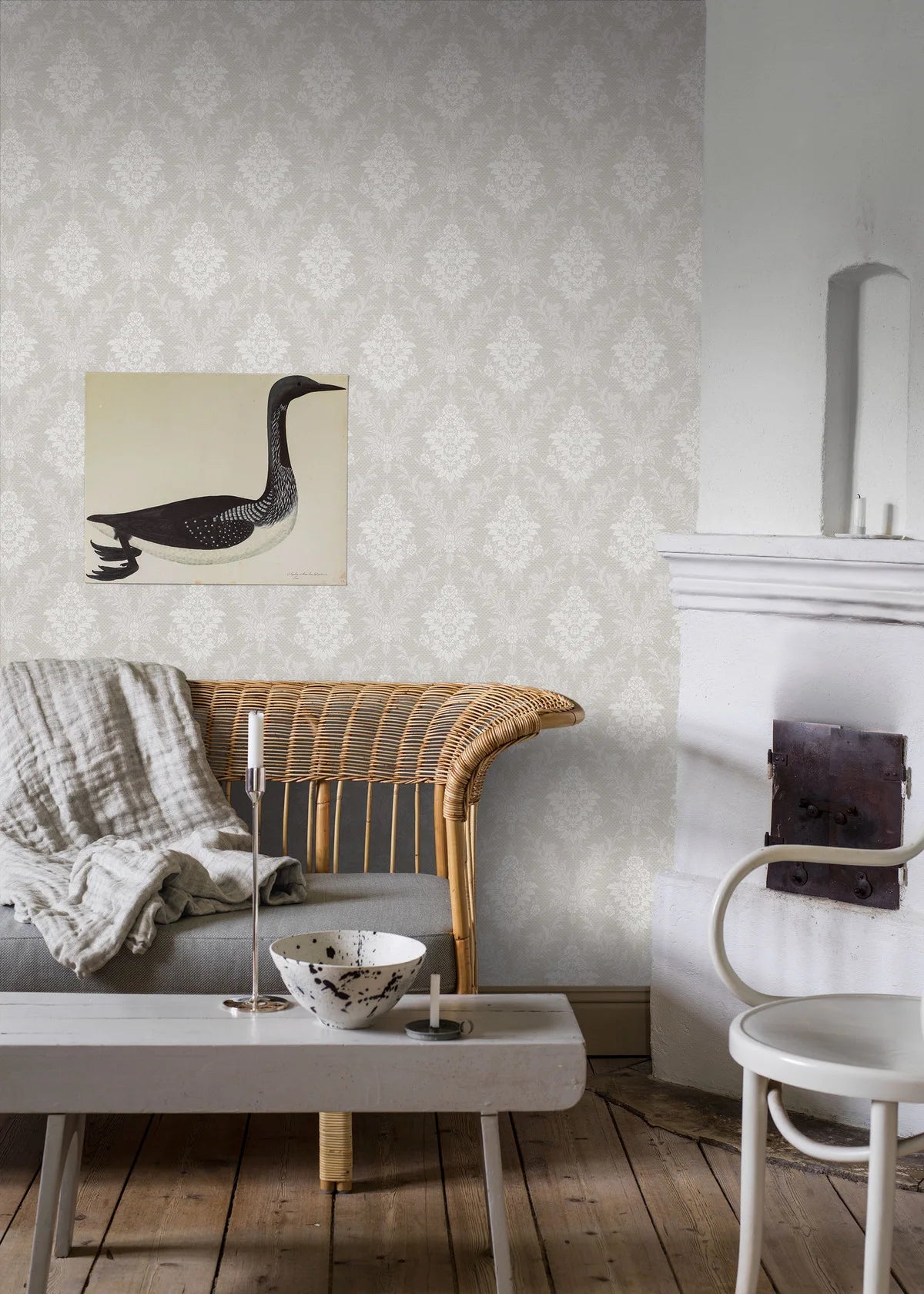 Non-woven paper wallpaper with a plant pattern SOFIA in sandy beige