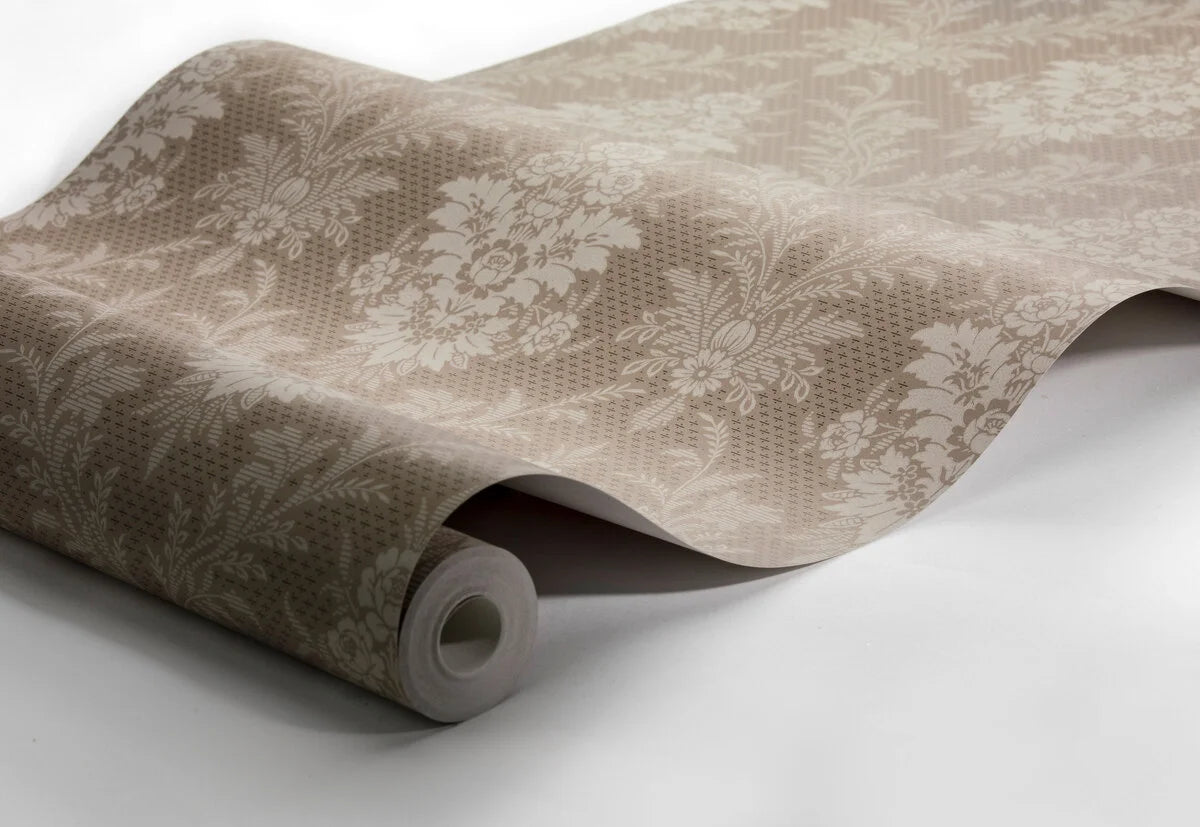 Non-woven paper wallpaper with a floral pattern SOFIA brown with beige