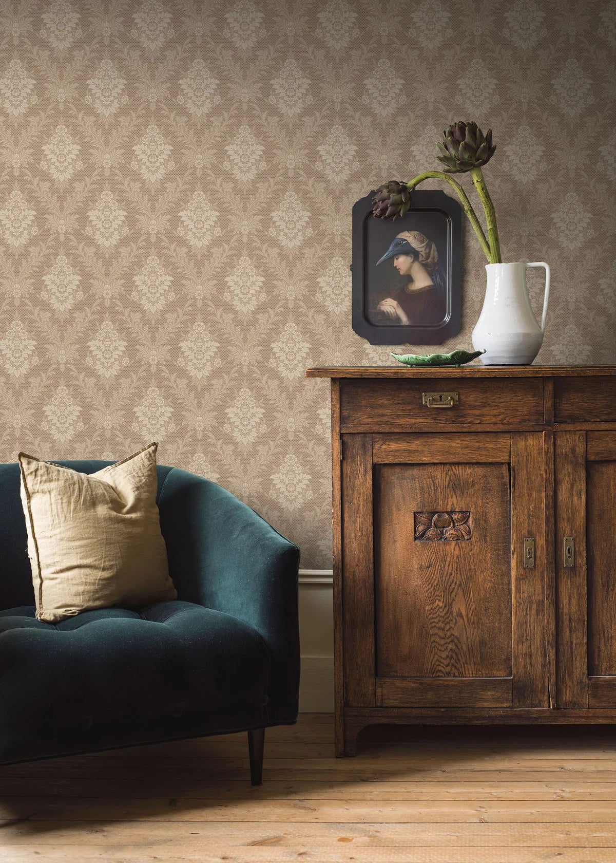 Non-woven paper wallpaper with a floral pattern SOFIA brown with beige