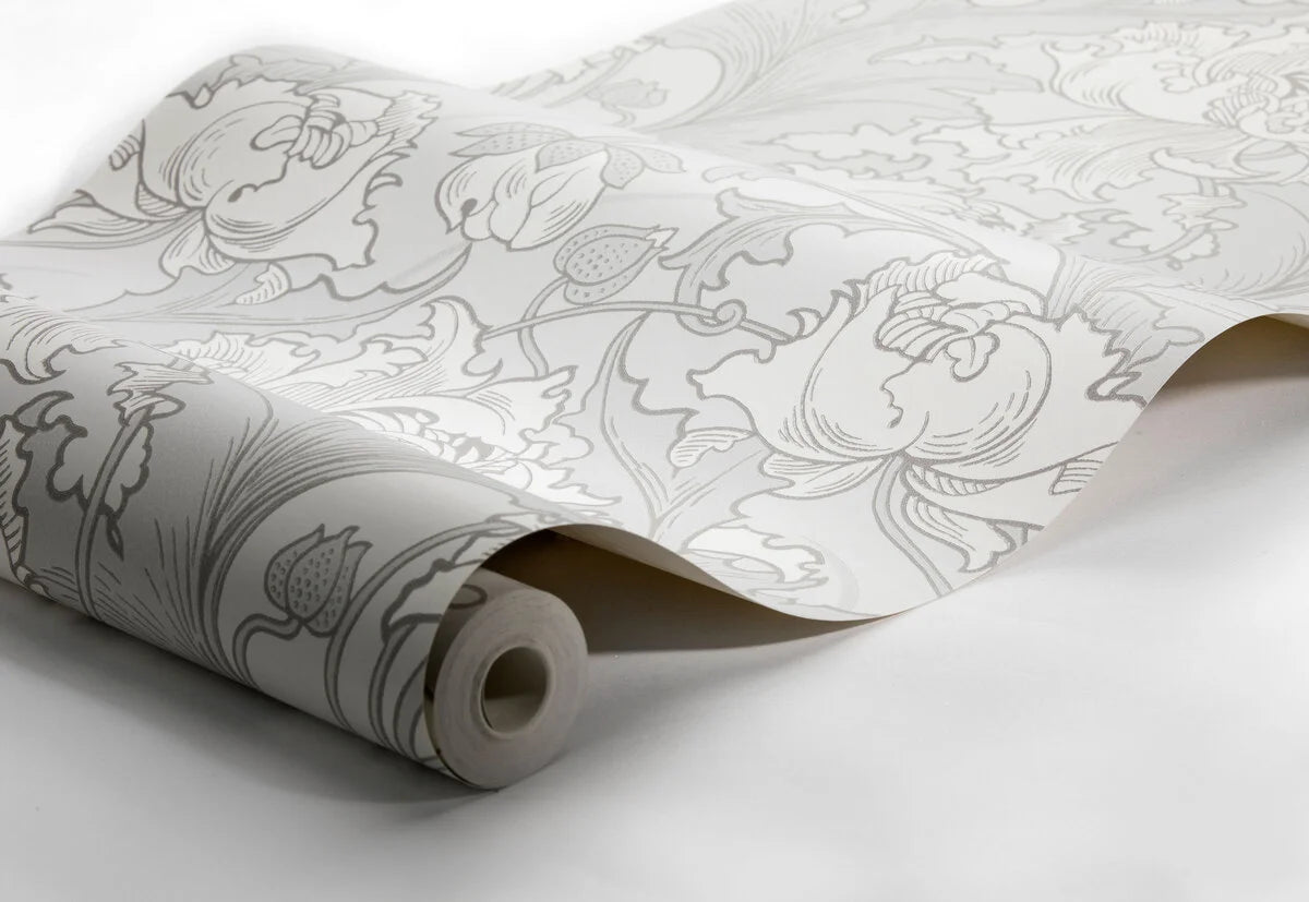 Non-woven paper wallpaper with a botanical pattern SIRI pearl gray with cream