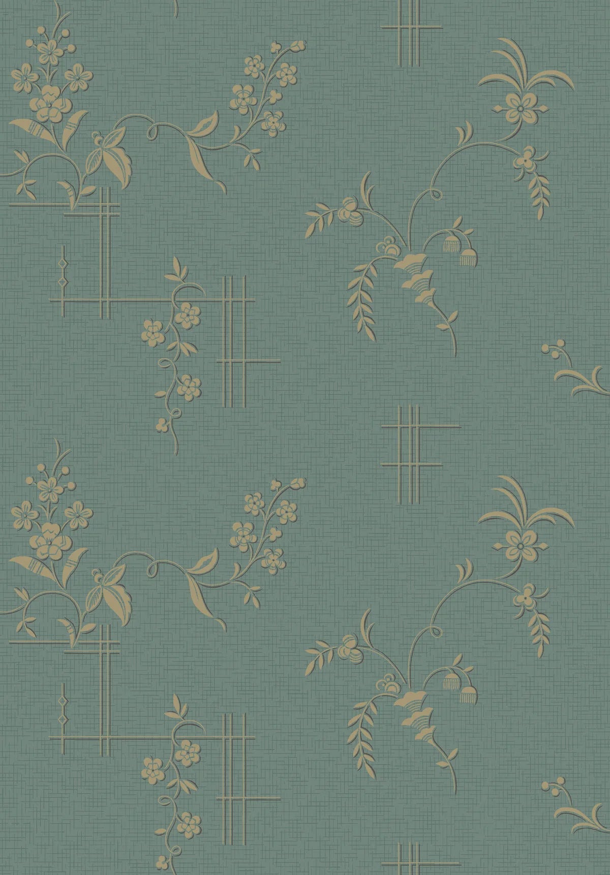 Non-woven paper wallpaper with a plant pattern ULRICEHAMN turquoise green