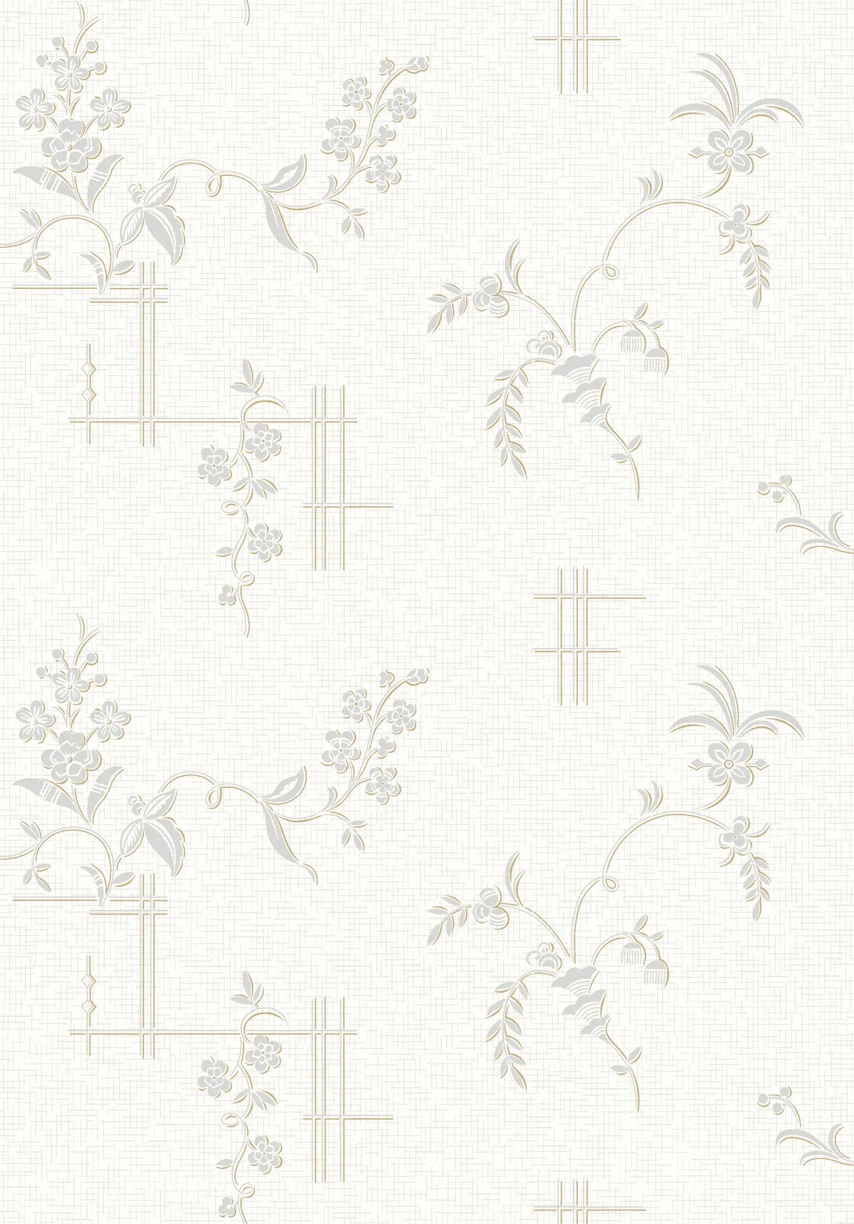 Non-woven paper wallpaper with a plant pattern ULRICEHAMN broken white with silver
