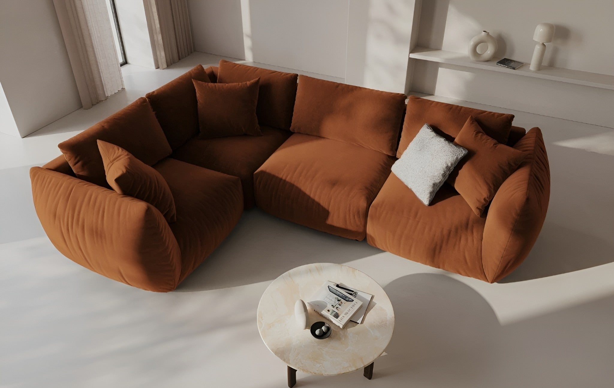Samt-Ecksofa für 4 Personen rechts CHRIS terracotta