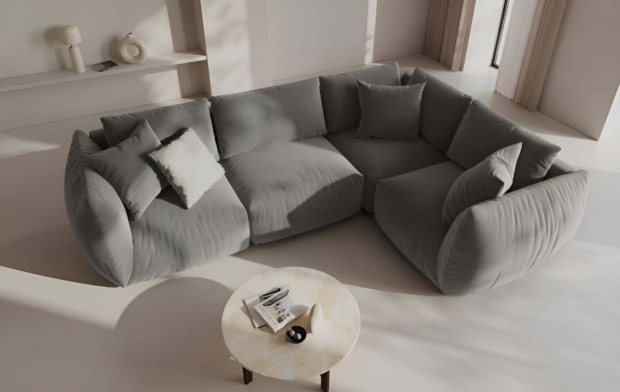 4-sitziges linksseitiges Ecksofa CHRIS graues Chenille