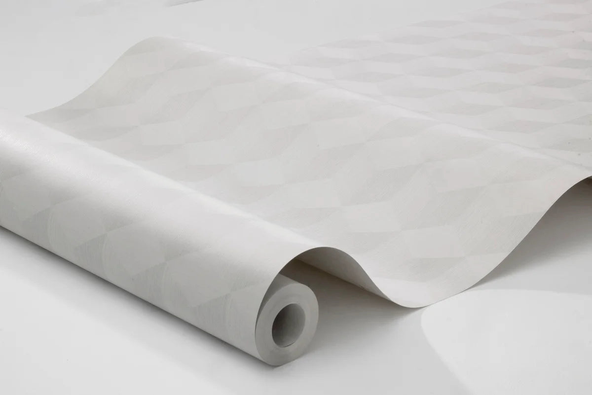 Non-woven paper wallpaper with geometric pattern CUBE in broken white