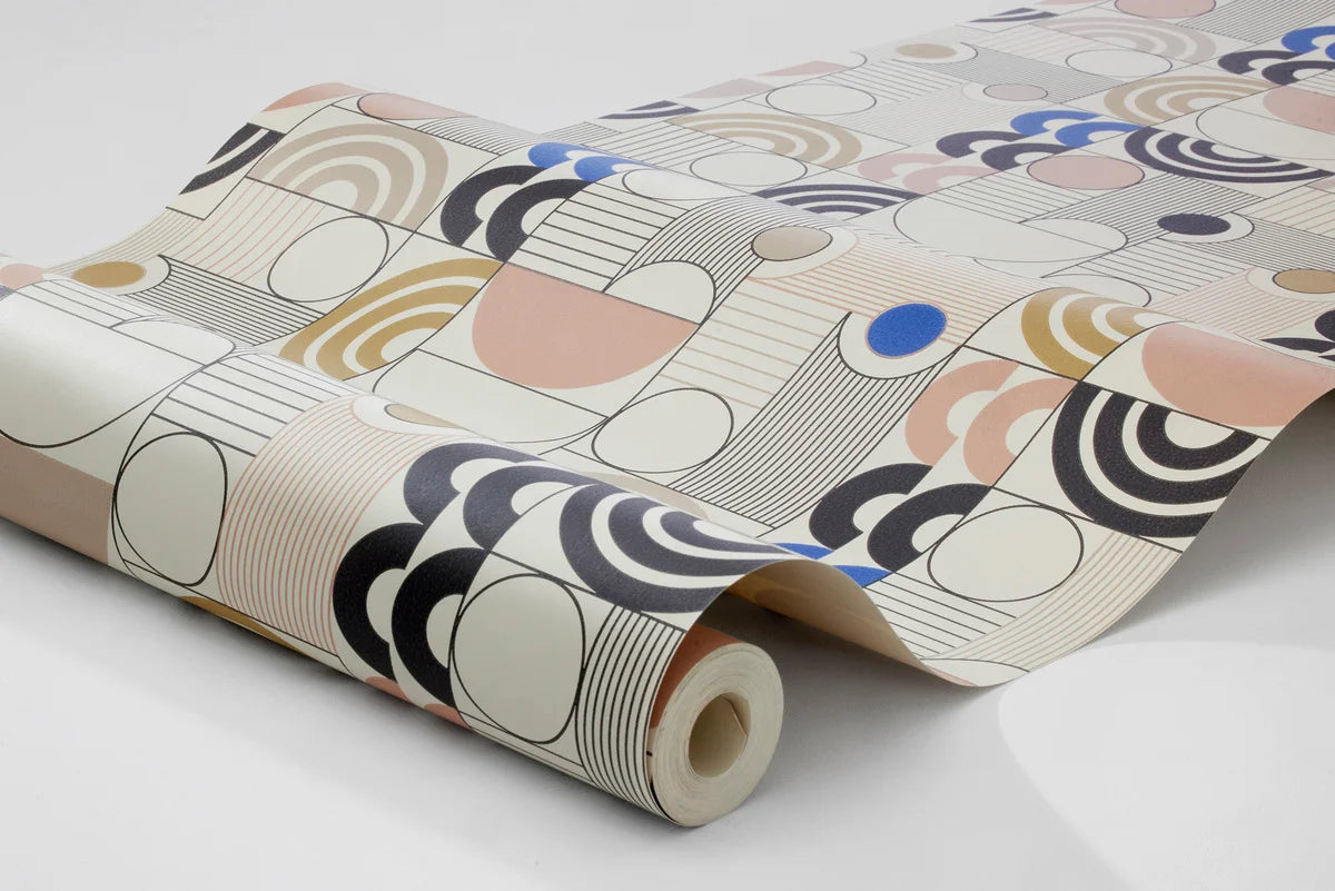 Non-woven paper wallpaper with a geometric pattern COSMOPOLITAN beige