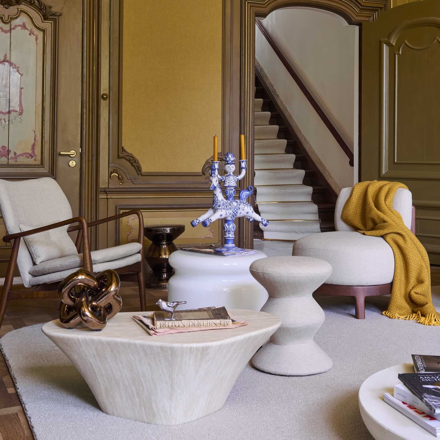 FIZZ Armchair in Beige with Wooden Base