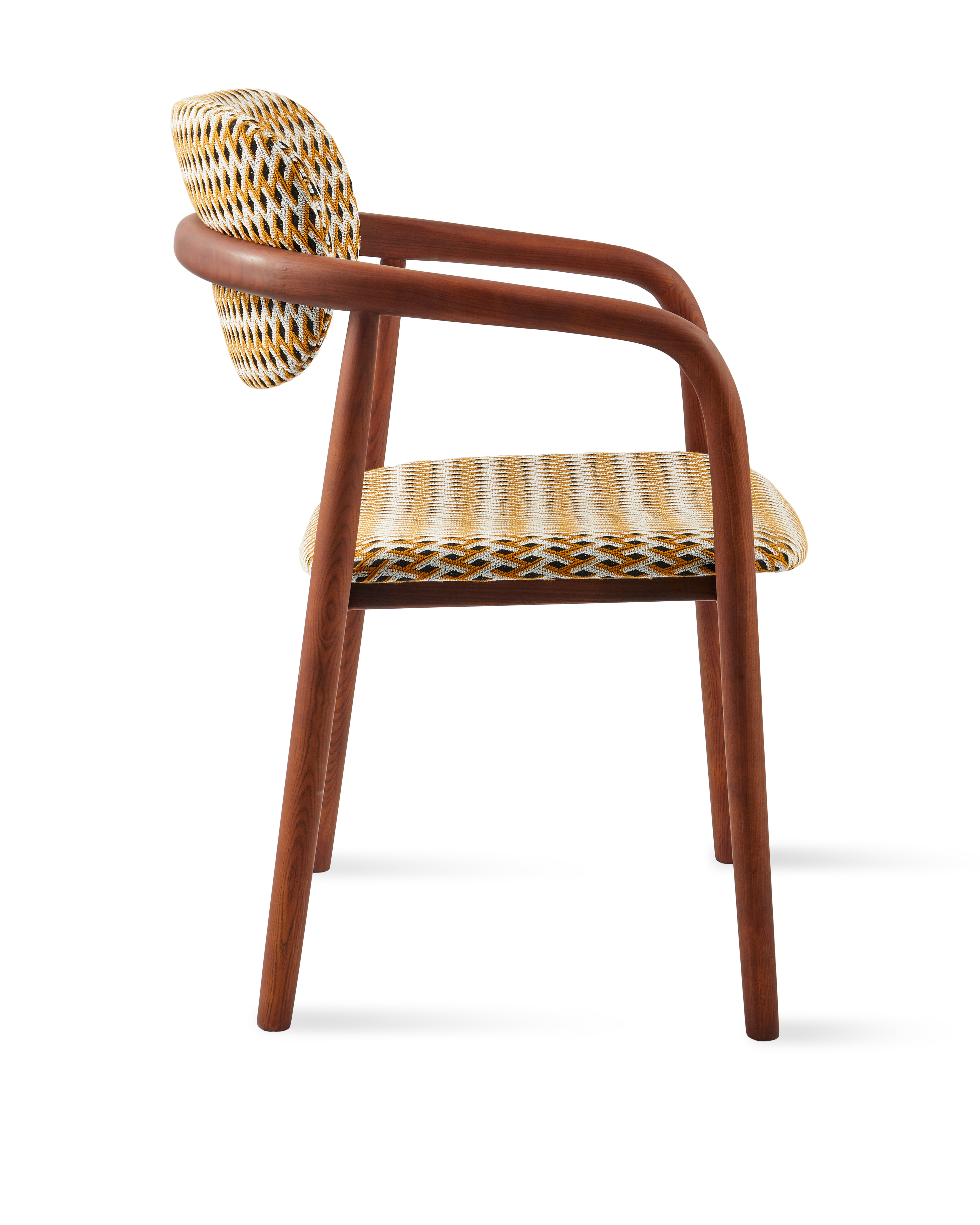 HENRY Armchair in Orchid with Geometric Pattern and Wooden Base