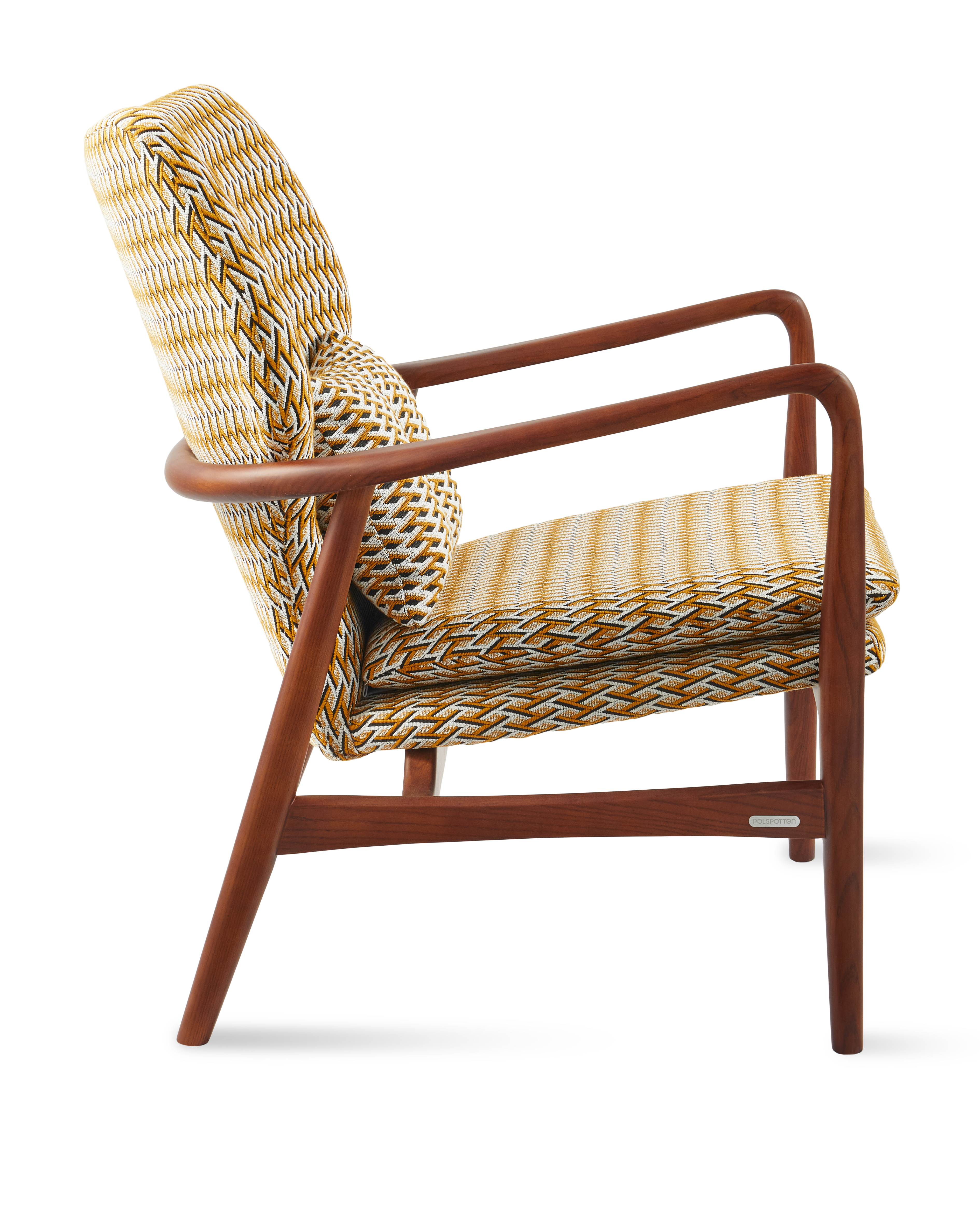 PEGGY Armchair in Orchid with Geometric Patterns and Wooden Base