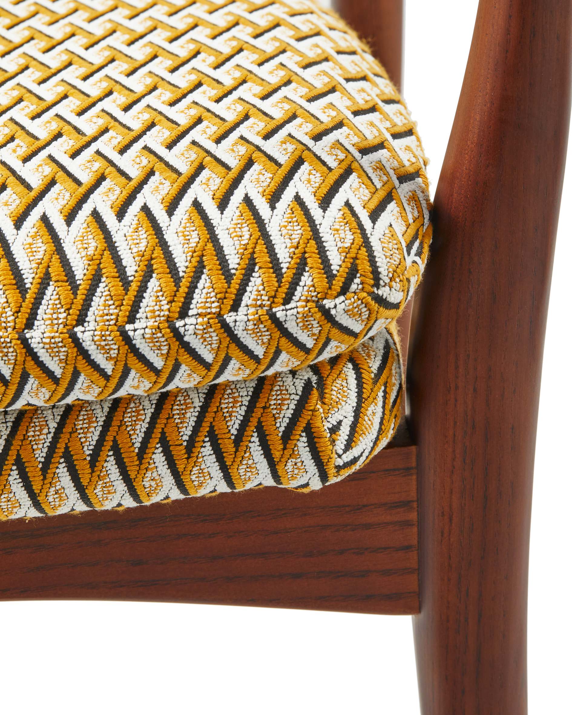 PEGGY Armchair in Orchid with Geometric Patterns and Wooden Base