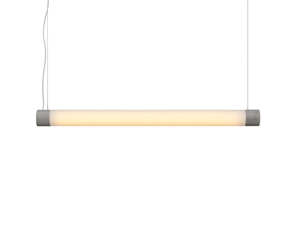 Lampa wisząca pozioma LONGA mleczny klosz z betonowym detalem