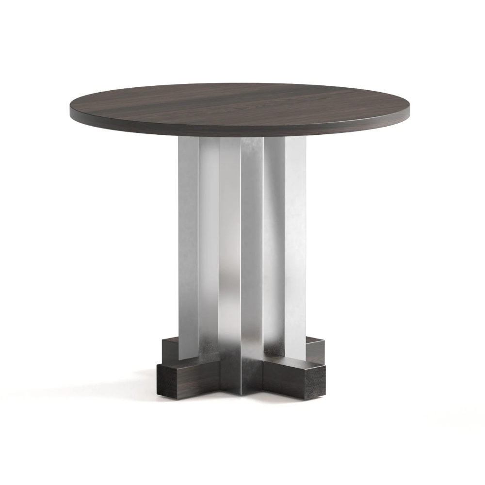 Runder Tisch CRUZ aus Aluminium mit Eichenholz in Ebenholzoptik