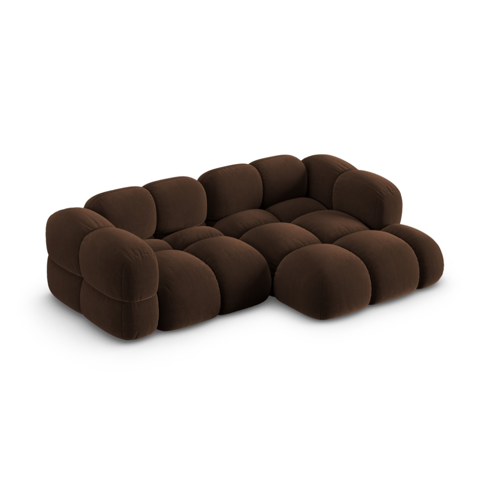 Samt-Ecksofa 3-sitzig rechts LORETTO schokoladenbraun