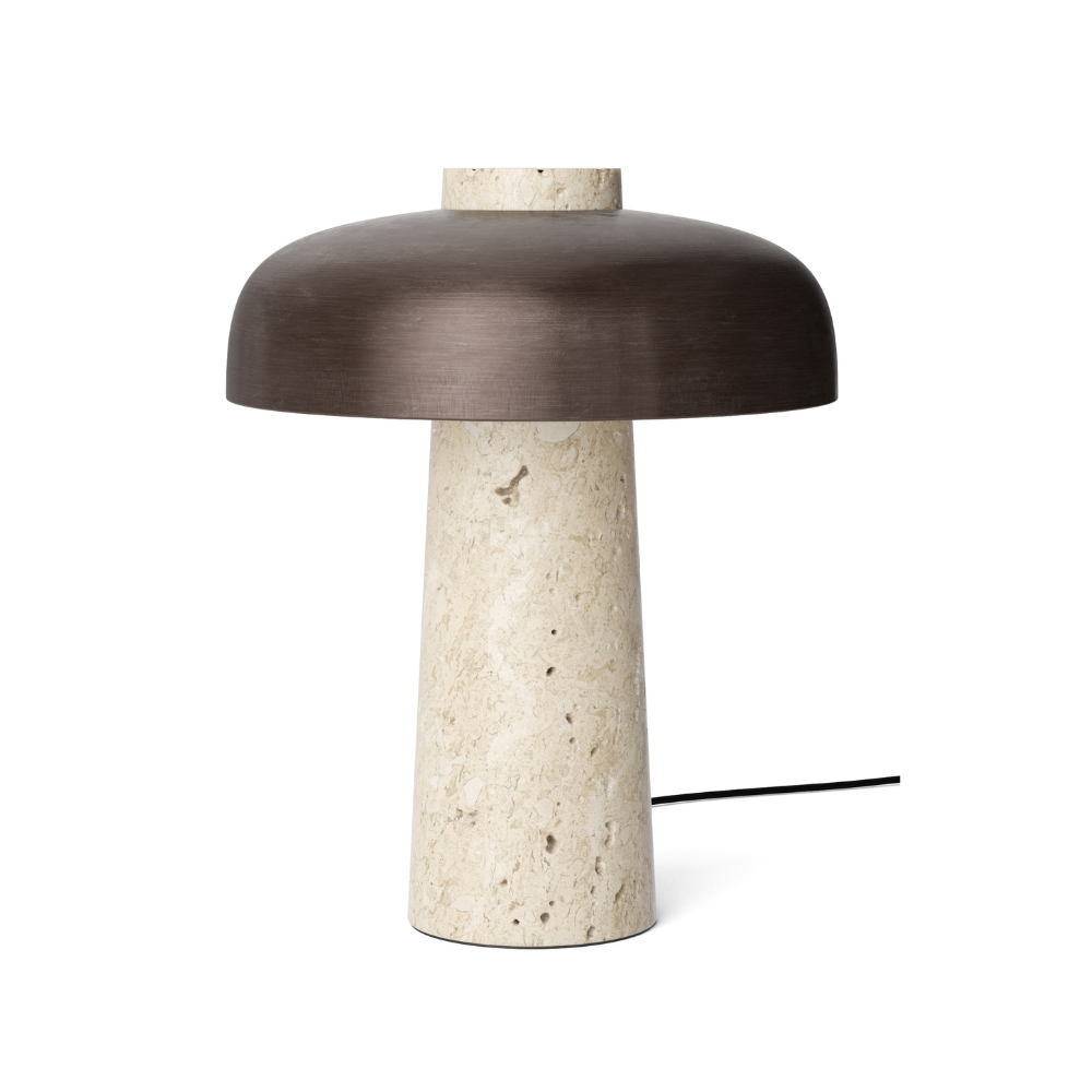 REVERSE table lamp with a brown shade and a stone base