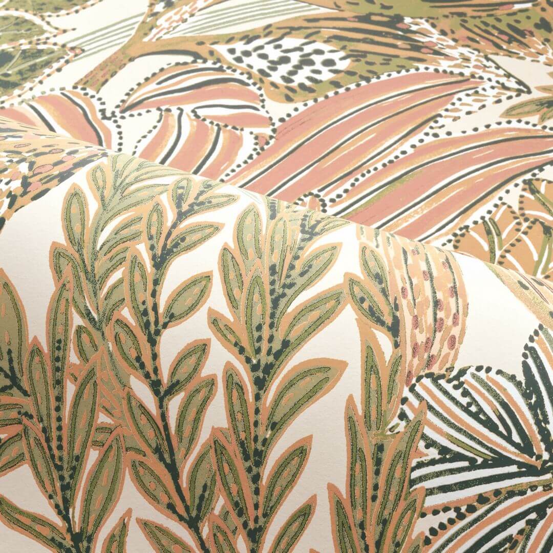 Non-woven wallpaper with a plant motif BORROMMEE - IVORY/BLUSH ivory with pink