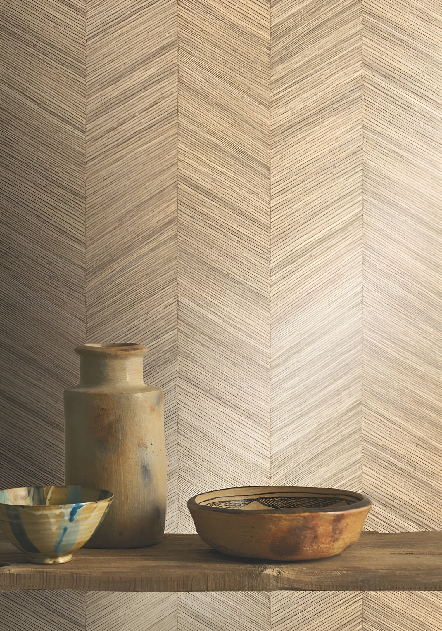 Herringbone Pattern Wallpaper OCOTEA - PEARL Pearl Beige