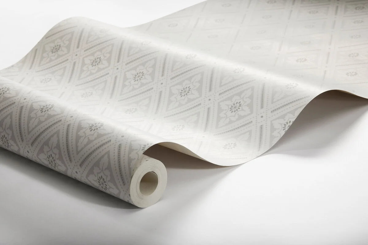Paper non-woven wallpaper with geometric pattern ESTER gray with white