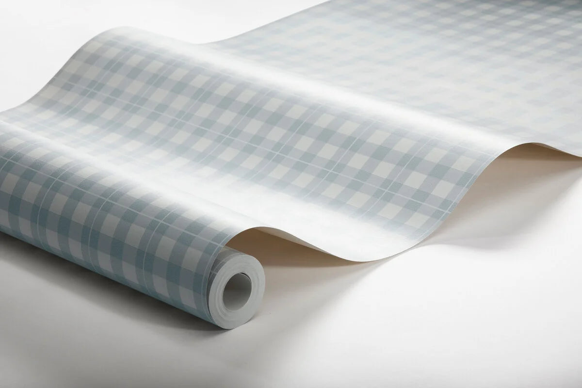 Geometric Pattern Wallpaper in Checkered Design FRIDA Blue with White