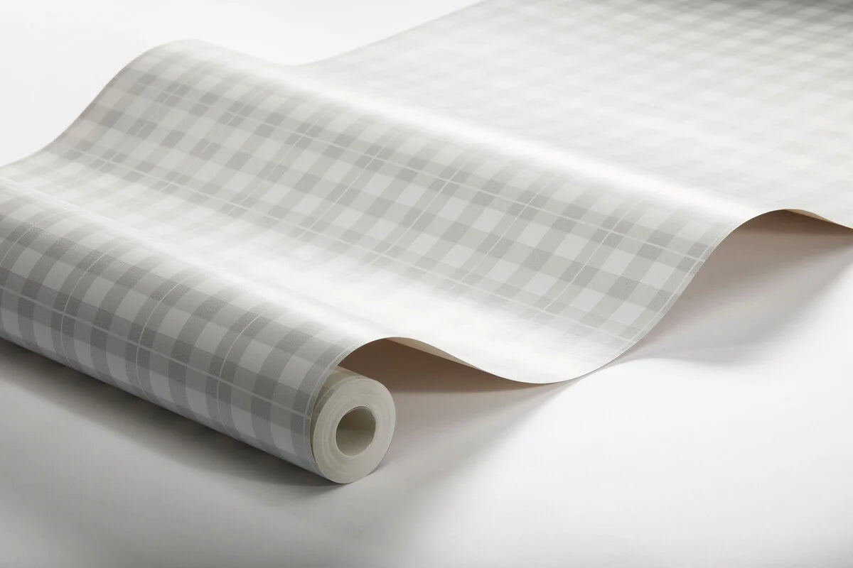 Frida Gray and White Geometric Checkered Pattern Wallpaper