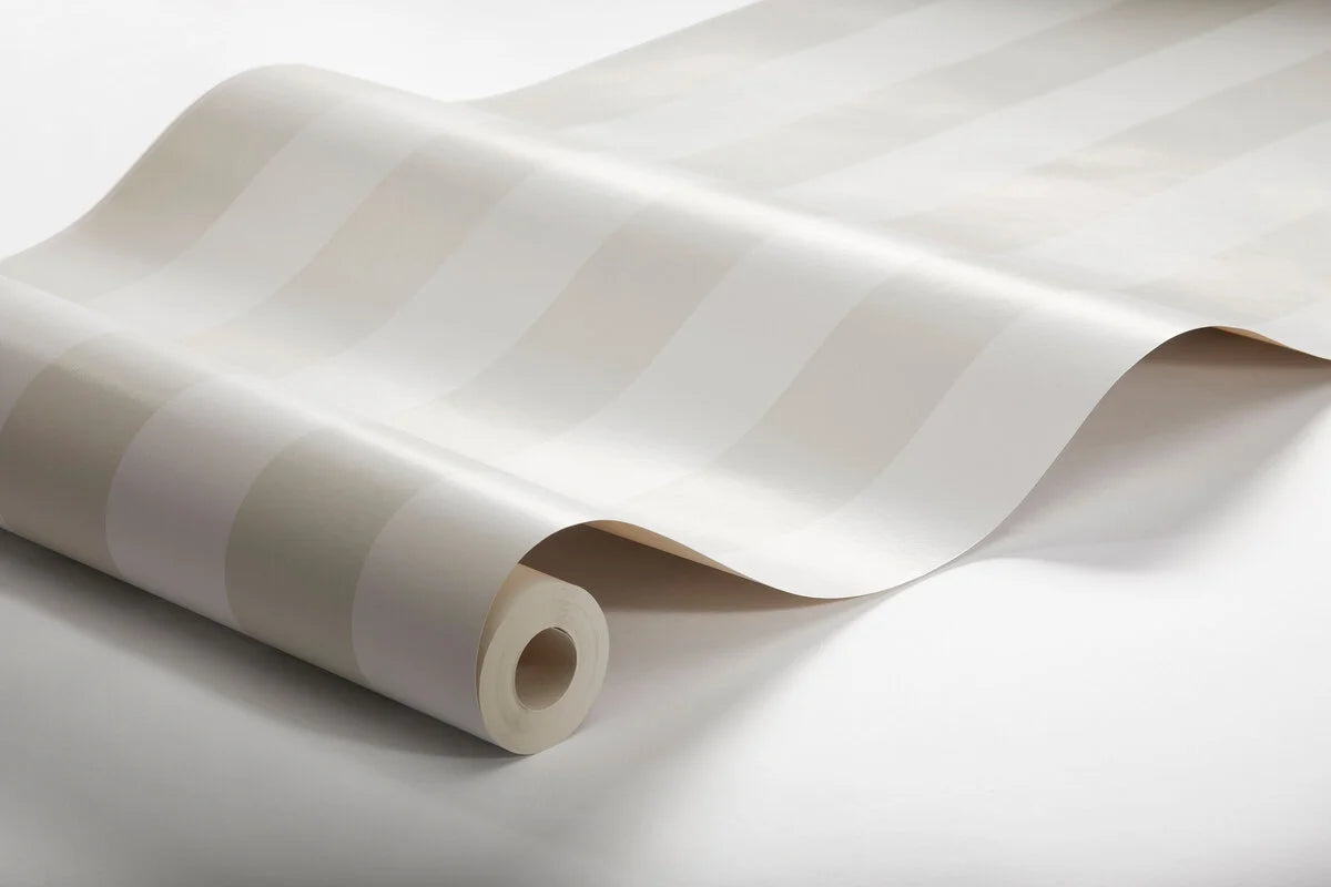 Non-woven paper wallpaper in stripes FALSTERBO STRIPE white with beige