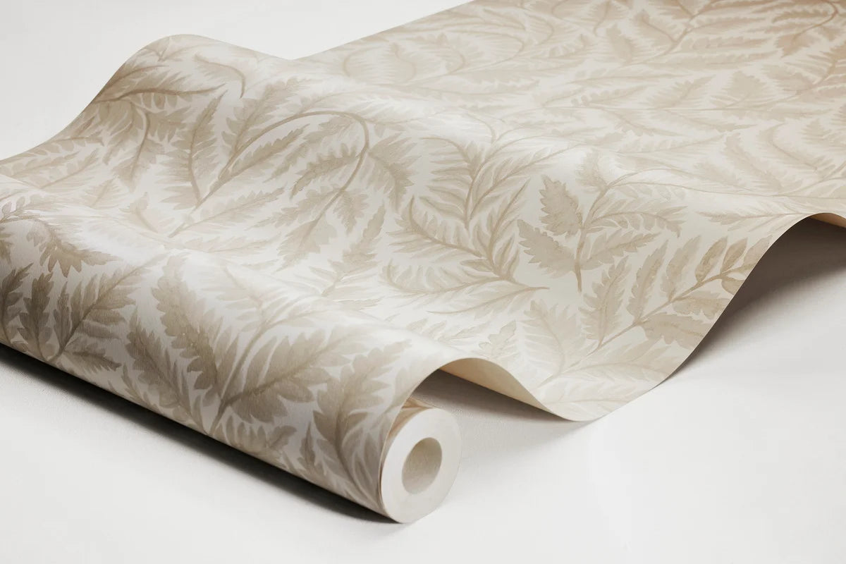 Non-woven paper wallpaper with a plant pattern FERNS cream with beige
