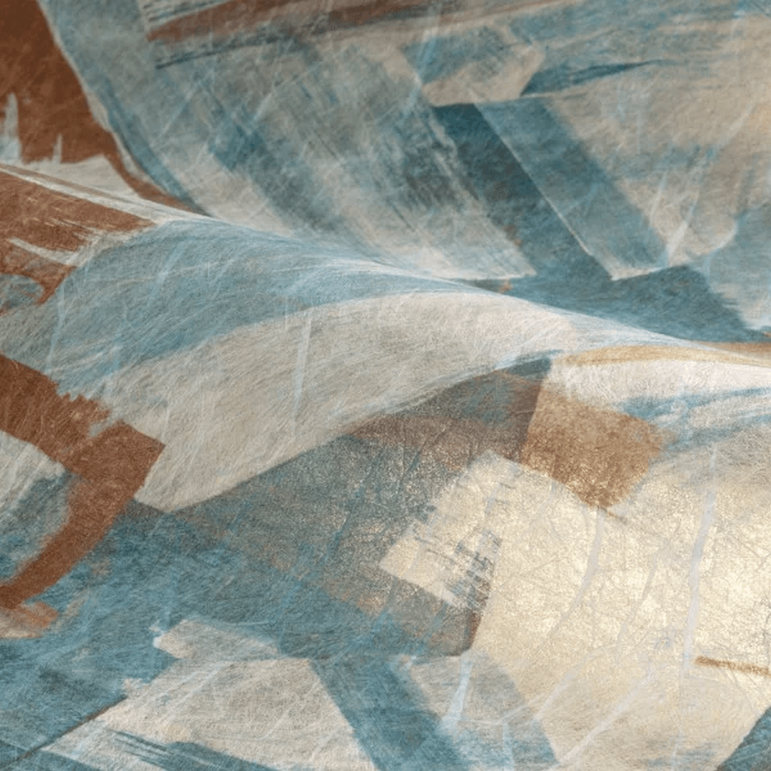 Non-woven wallpaper with abstract pattern IMPULSION - TOPAZE DORÉ blue with bronze